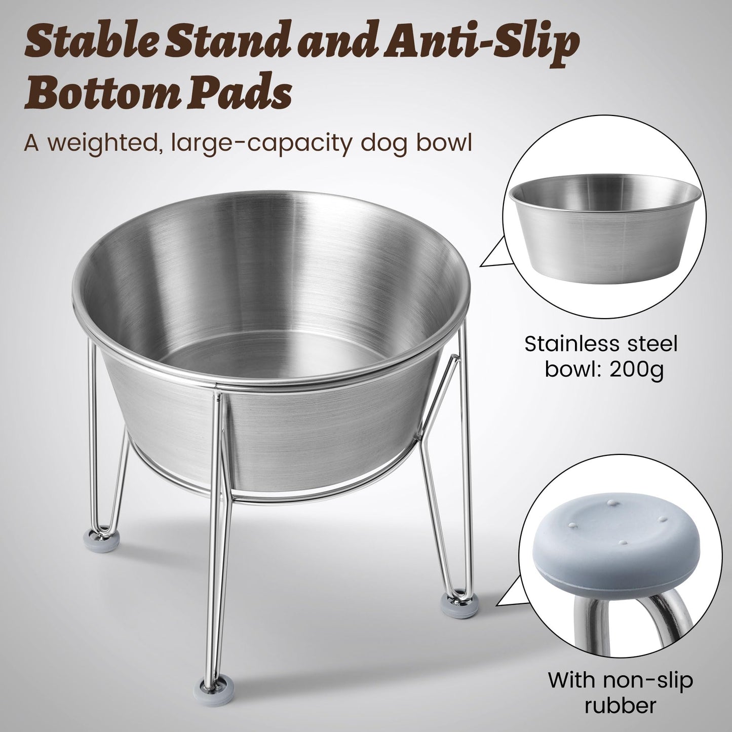 Wellbro Elevated Dog Bowls for Medium&Small Dogs - Stainless Steel 48oz/6 Cups Raised Feeder with Non-Slip Base, Dual Food & Water Bowls 2-Pack