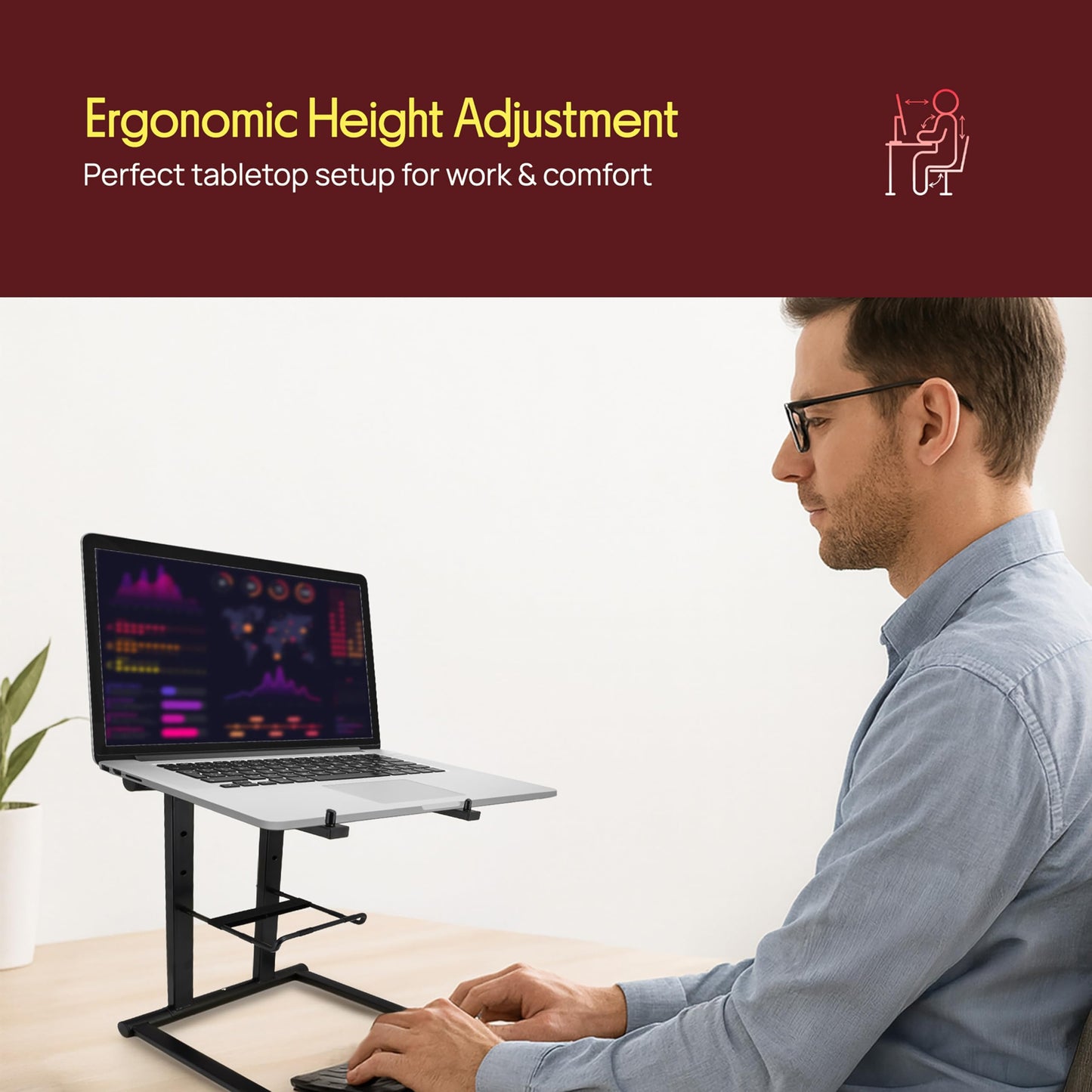 PYLE Laptop DJ Stand- Sturdy & Light Weight Standing Table w/ Foldable Height, & Secondary Accessory Tray, Securely Holds- DJ Mixer, Laptops, iPad, Tablet- Workstation, Gaming & Home Use- Includes Bag