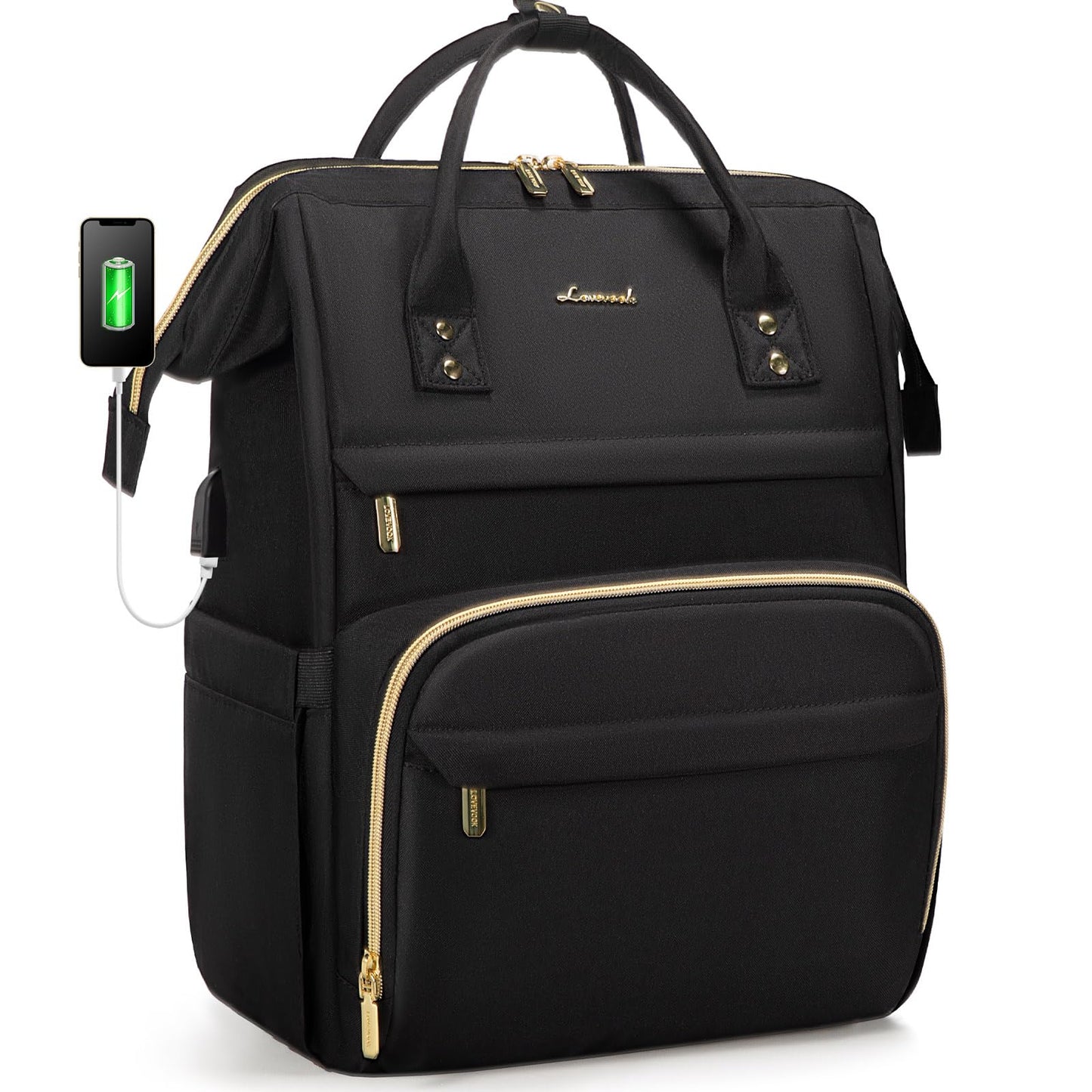 LOVEVOOK Laptop Backpack Women, 15.6 Inch Work Backpack Woman for Teacher Nurse Bags, Computer College Backpack Purse, Waterproof Anti-theft Travel Back Pack with USB Charging Port, Black