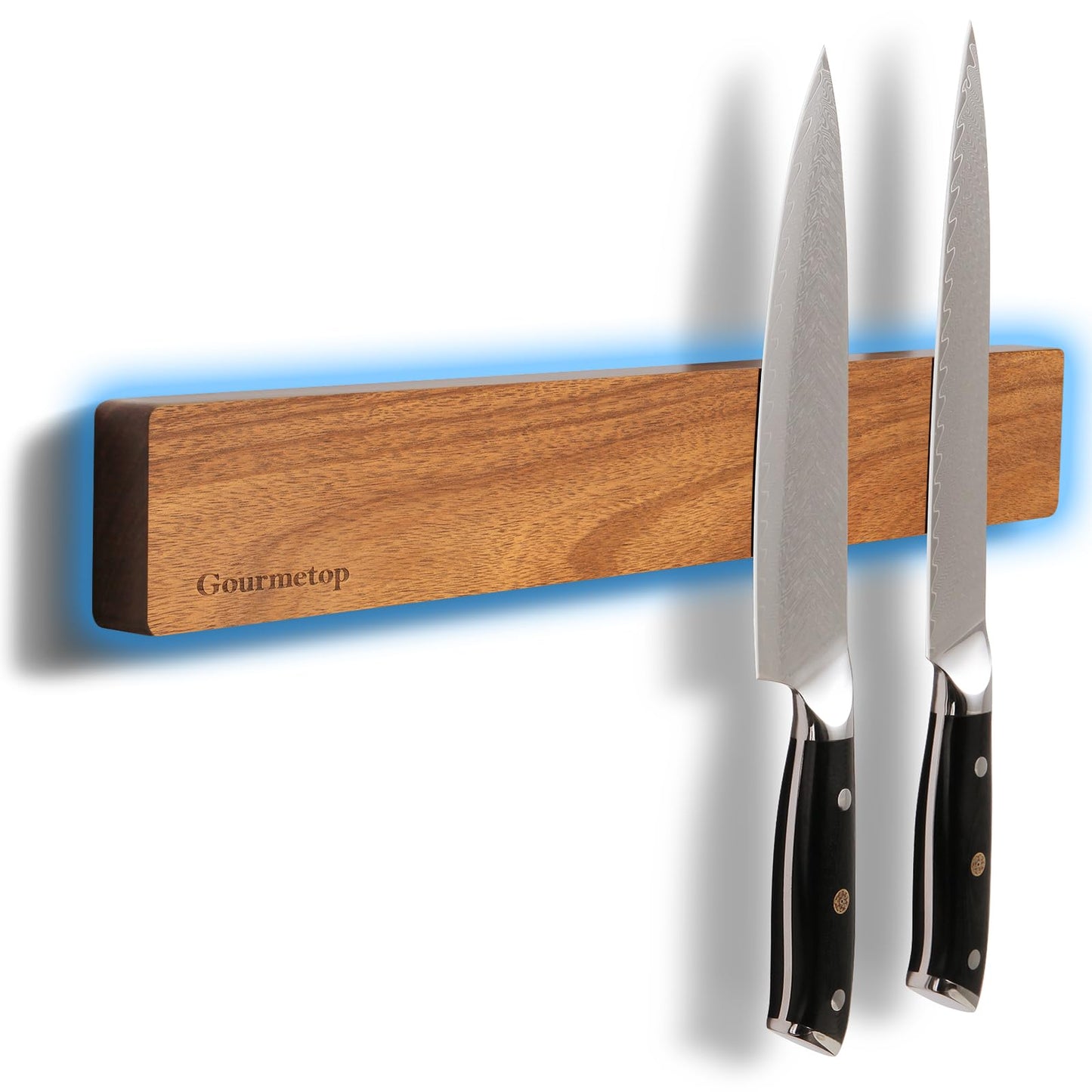 Gourmetop Magnetic Knife Holder for Wall, 16" Acacia Wood Magnetic Knife Strip, Strong Knife Magnet Wall Mount, No Drill Adhesive Tape or Screw Mount, Kitchen Organizer