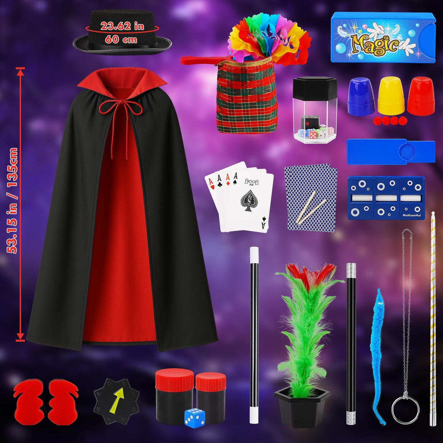 Magic Kit, Magic Tricks for Kids, Magic Set Includes Magic Wand Magician Costume, Pretend Play with Instruction for Kid Beginners, Christmas Halloween Birthday Gift Toys for Boys Girls Age 6-12