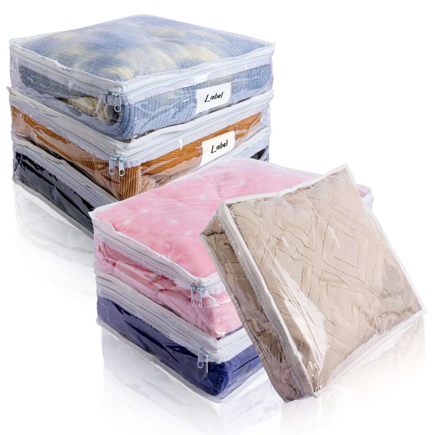 Heonay Clear Zippered Storage Bags Plastic Sweater Storage Bags with Zipper 6 Packs Clothing Organizer for Blankets Linen Sweater Bed Sheet Quilt Clothes Pillow (12 x 12 x 4 Inch)