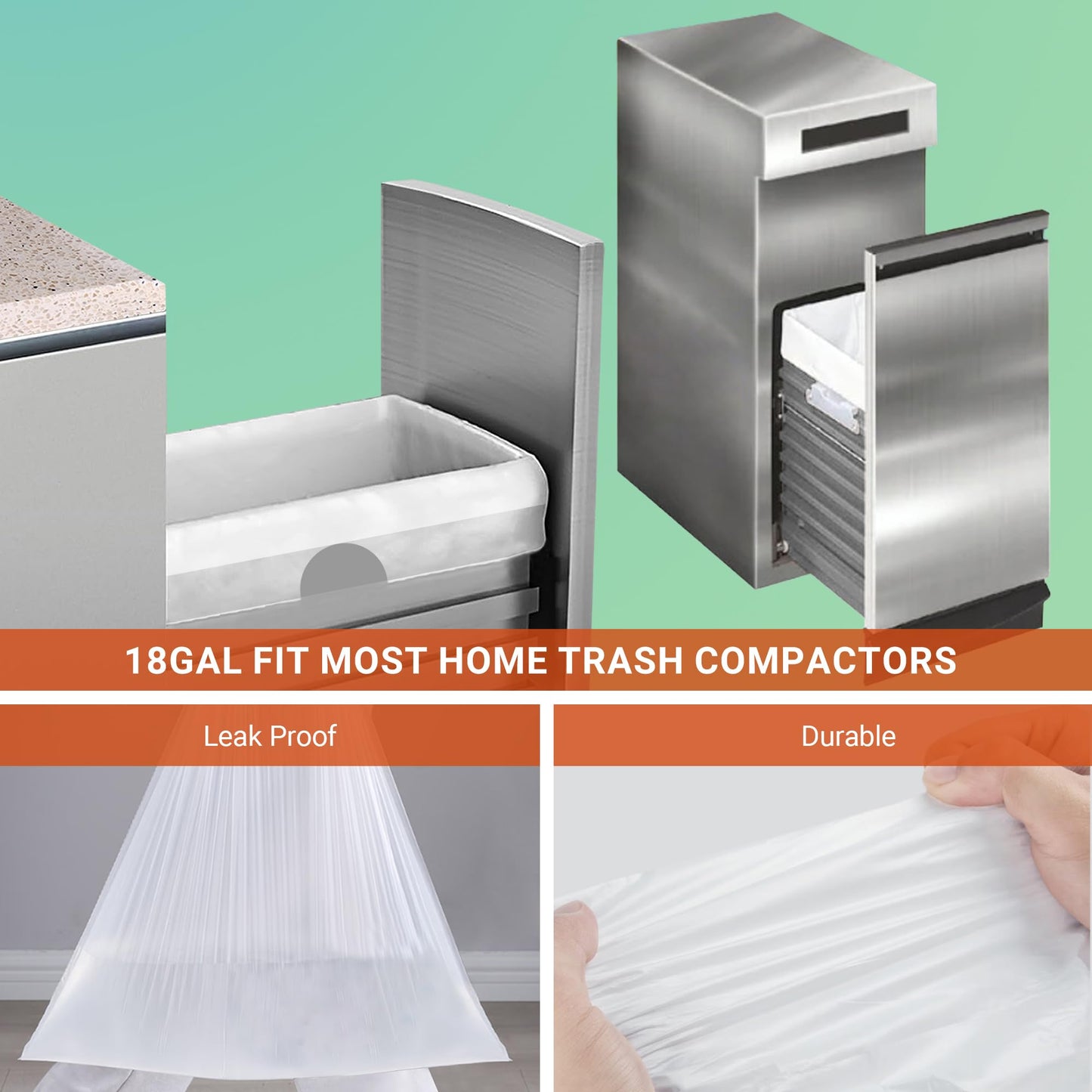 18 Gallon Drawstring Compactor Kitchen Trash Bags 50 Count 1.2 Mil Heavy Duty Garbage Bags Fit for 18 Gallon & Most Kitchen Compactors Compatible with Kitchenaid, Whirpool, GE 15 Inch Compactors