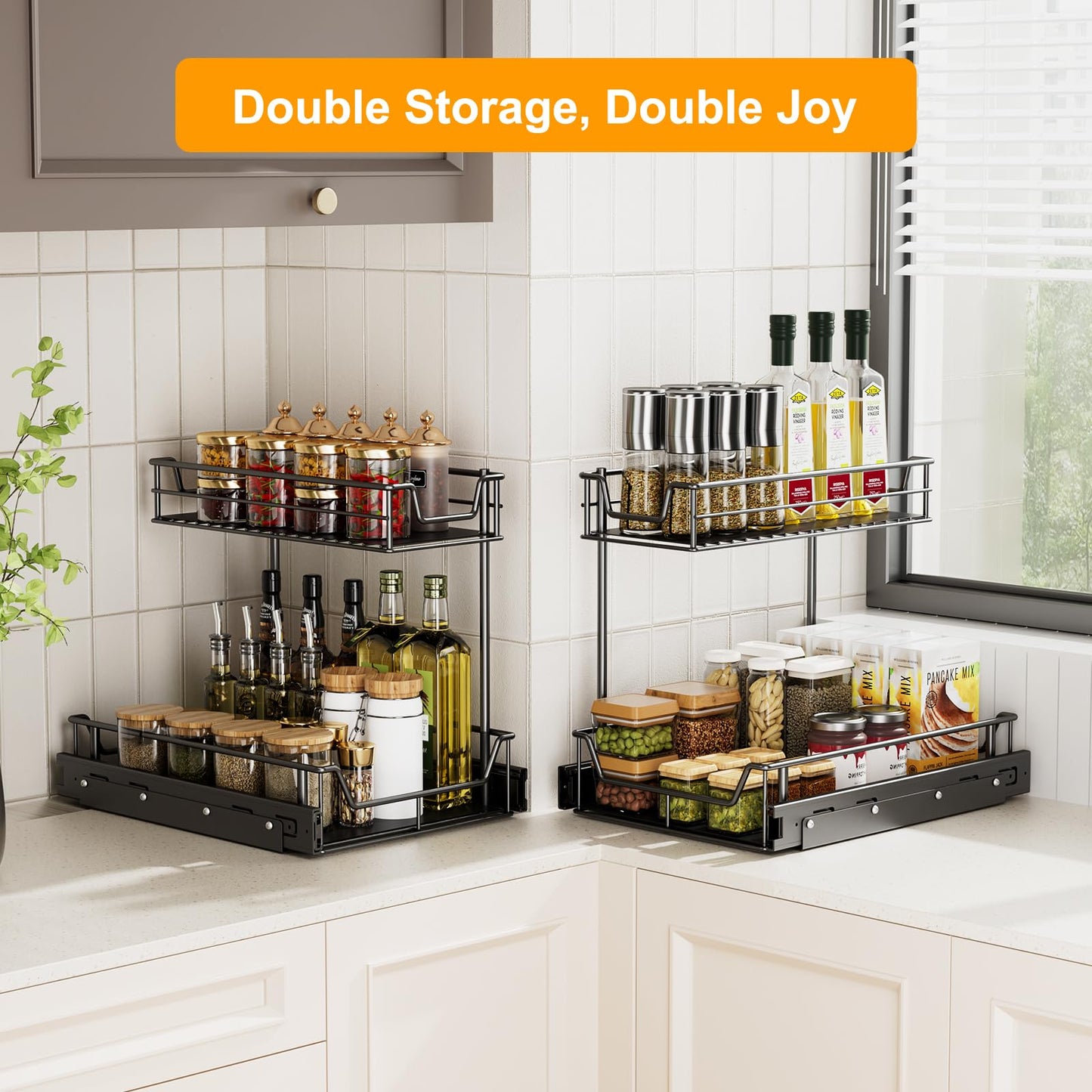 Under Sink Organizer 2 Pack, 2-Tier Heavy Duty Silent Pull-Out Under Sink Organizers and Storage, Rustproof Full Extension Under Sink Storage for Kitchen, Bathroom, Cabinet