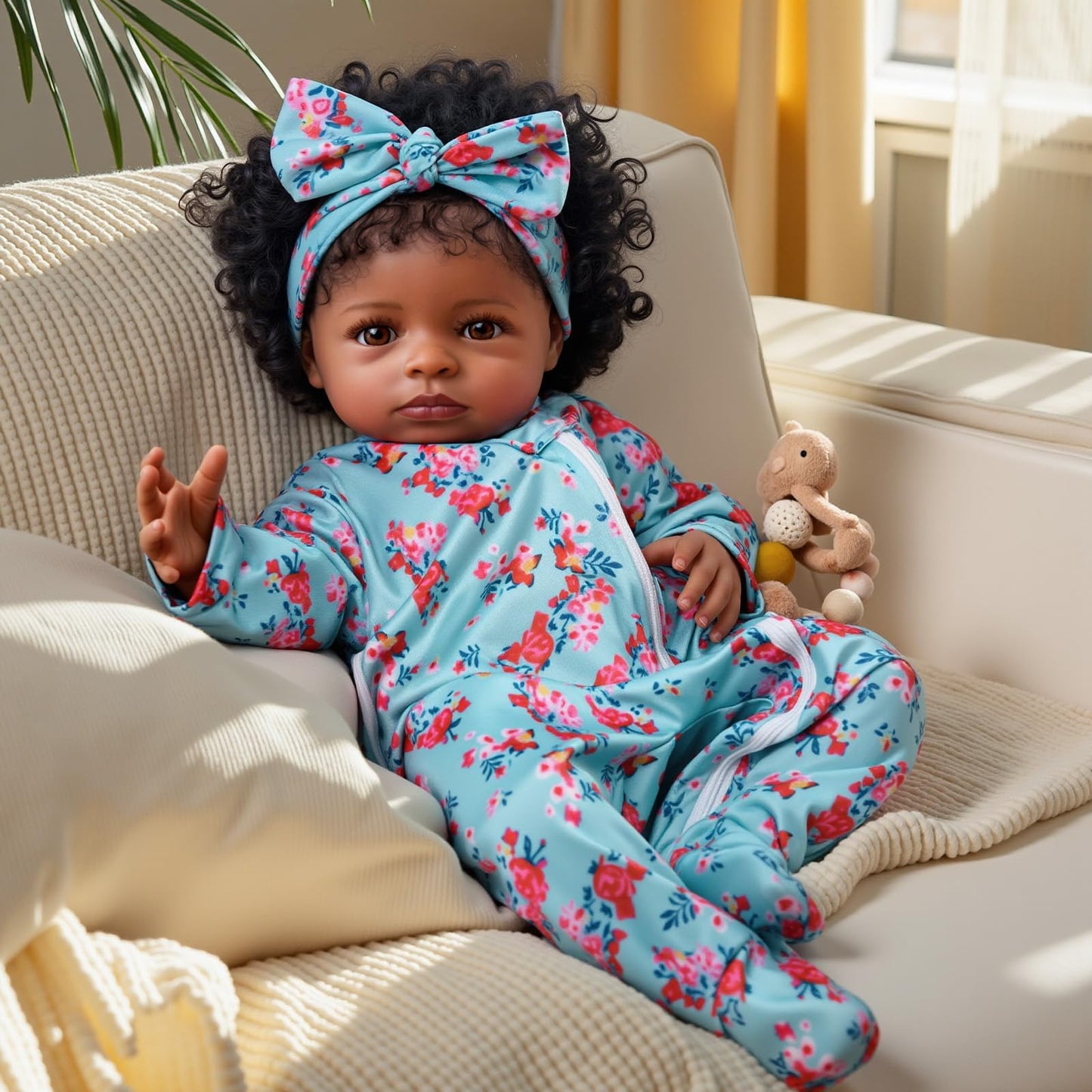 BABESIDE Lifelike Reborn Black Girl- 18-Inch Realistic Newborn Real Life Baby Dolls with Clothes and Toy Gift for Kids Age 3+1