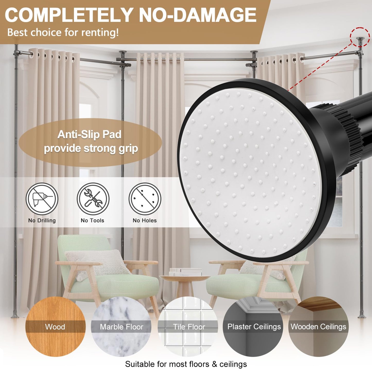 Room Divider Curtain Rod, 28-171inch(W) 4-10ft(H) Adjustable Curtain Rod divider for Room Separation, Heavy Duty Floor to Ceiling Wall Divider Hanging Room Dividers Partition Space Separator Black