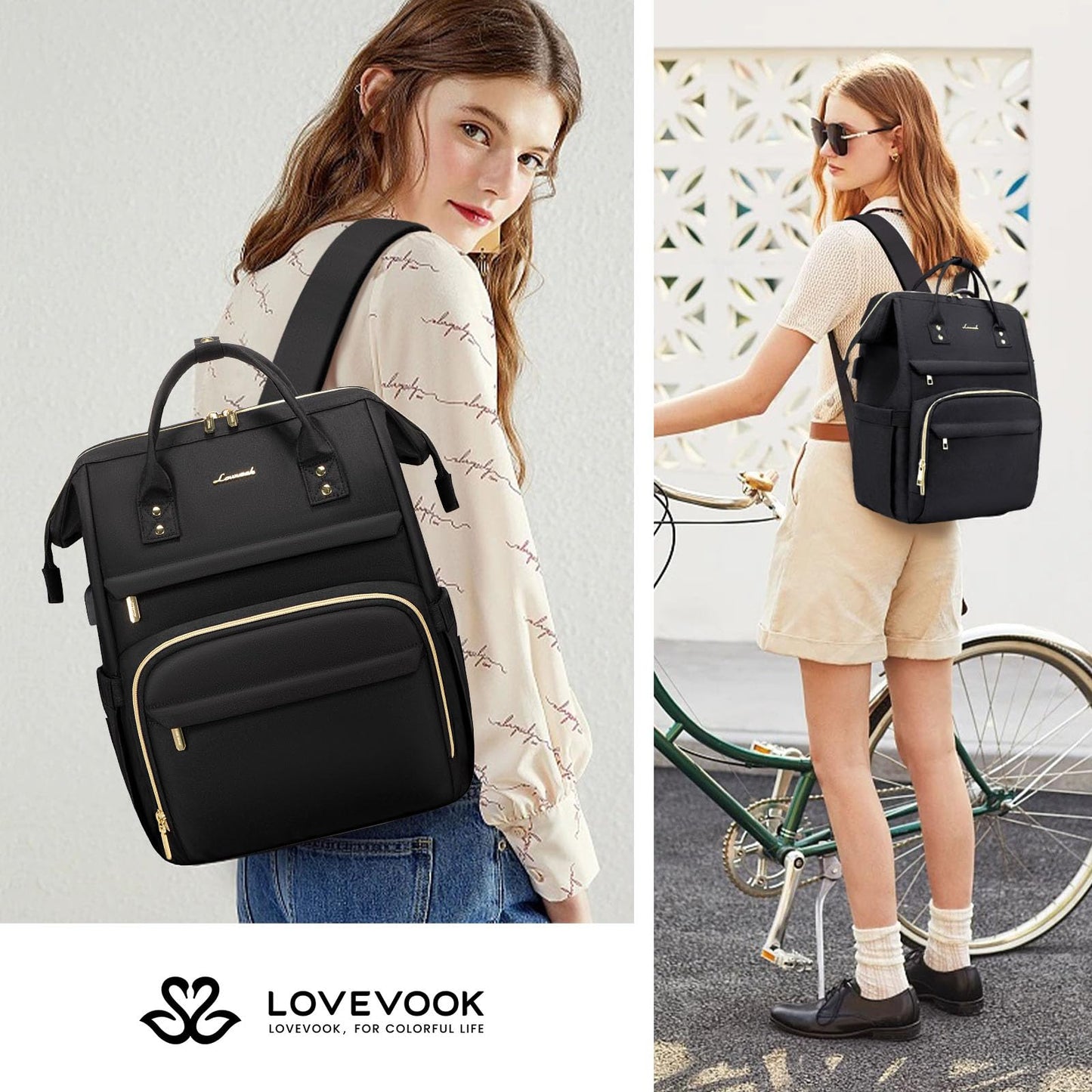LOVEVOOK 17 inch Laptop Backpack Women, Large Travel Computer Back Pack with USB Charging Port, Anti Theft Backpack for Women Teacher Nurse Work, College Business, Black