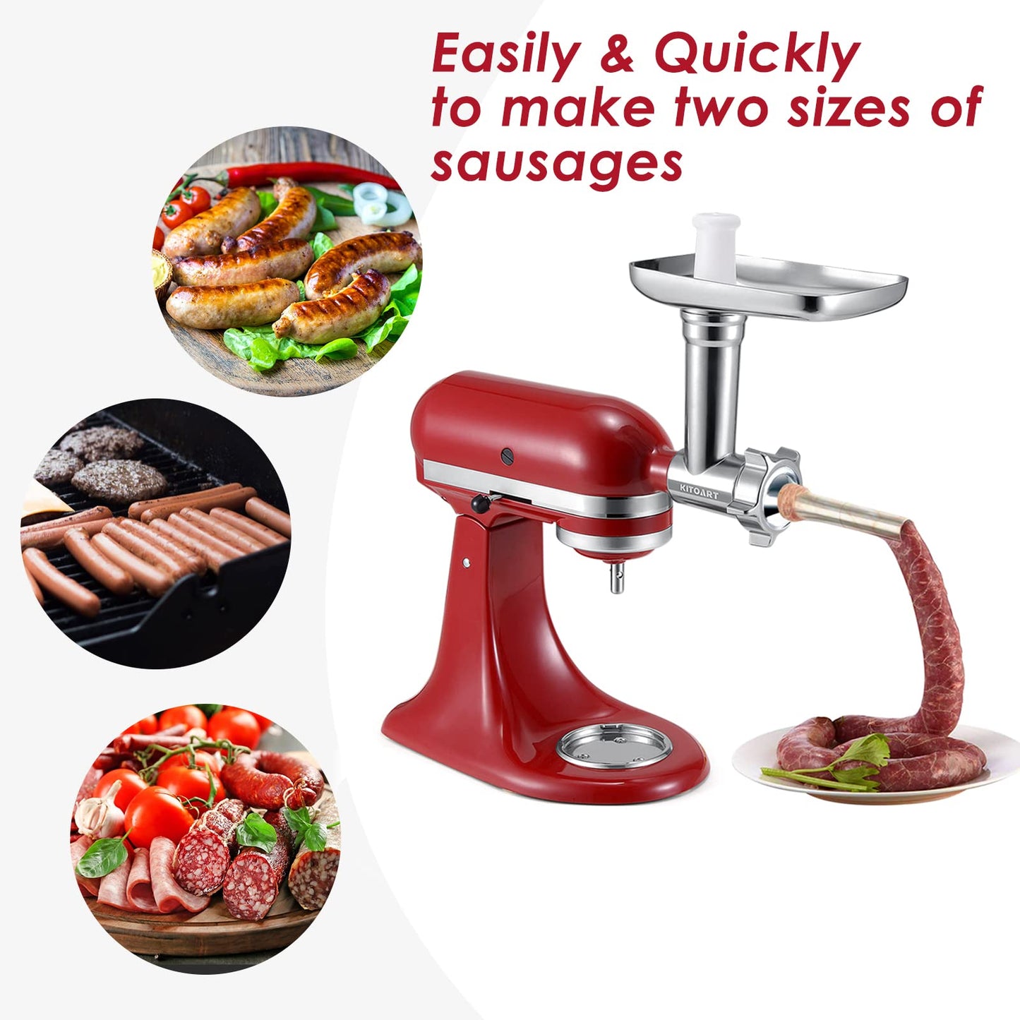 Metal Food Grinder Attachments for KitchenAid Stand Mixers, Meat Grinder, Sausage Stuffer, Durable Attachment for KitchenAid Mixers, Silver(Machine/Mixer Not Included)