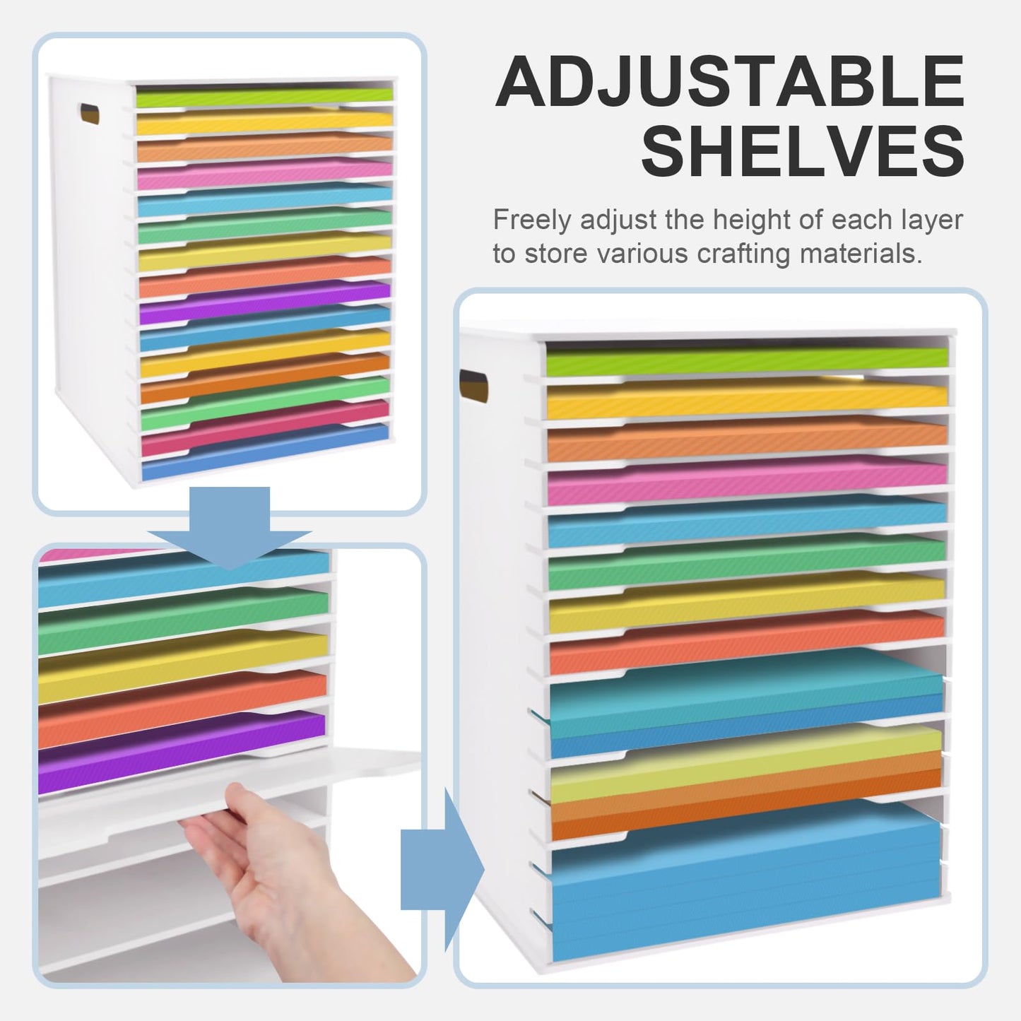 SONGWAY 12x12 Paper Storage Organizer - 15-Tier Desk File Organizer with Adjustable Shelves, Letter Mail Tray, 12x12 Stackable Scrapbook Paper Storage Cube for Home Office Classroom