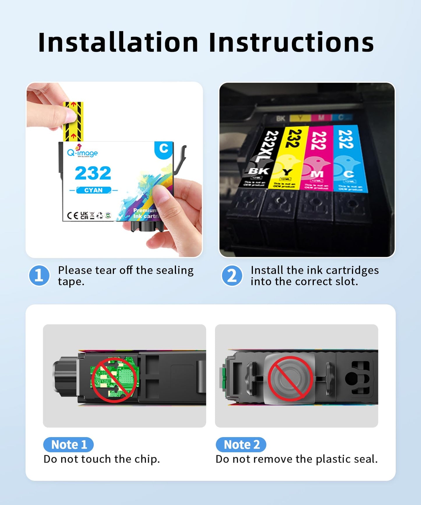 Replacement 232XL 232 Ink Cartridge Remanufactured for Epson 232 232XL Work with Workforce WF-2930 WF-2950 Expression Home XP-4200 XP-4205 Ink Cartridges for epson 232 Ink cartridges（4 Pack）