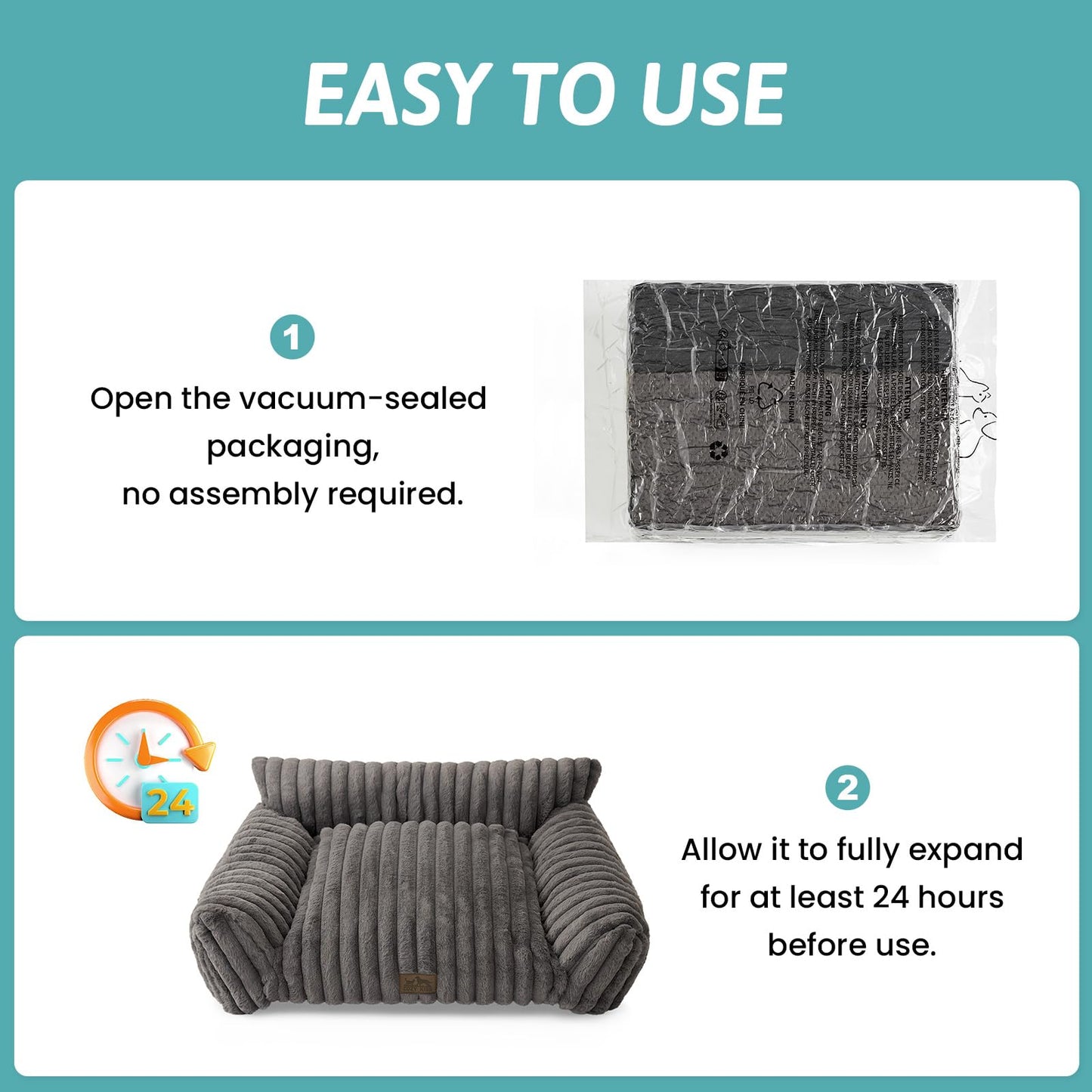 COZY KISS Dog Beds for Small Dogs and Cat Bed, Premium Plush Faux Fur Pet Sofa Bed Couch, Ultra-Soft Pet Furniture for Cats & Small Dogs, 80x60 cm (Grey, Medium)