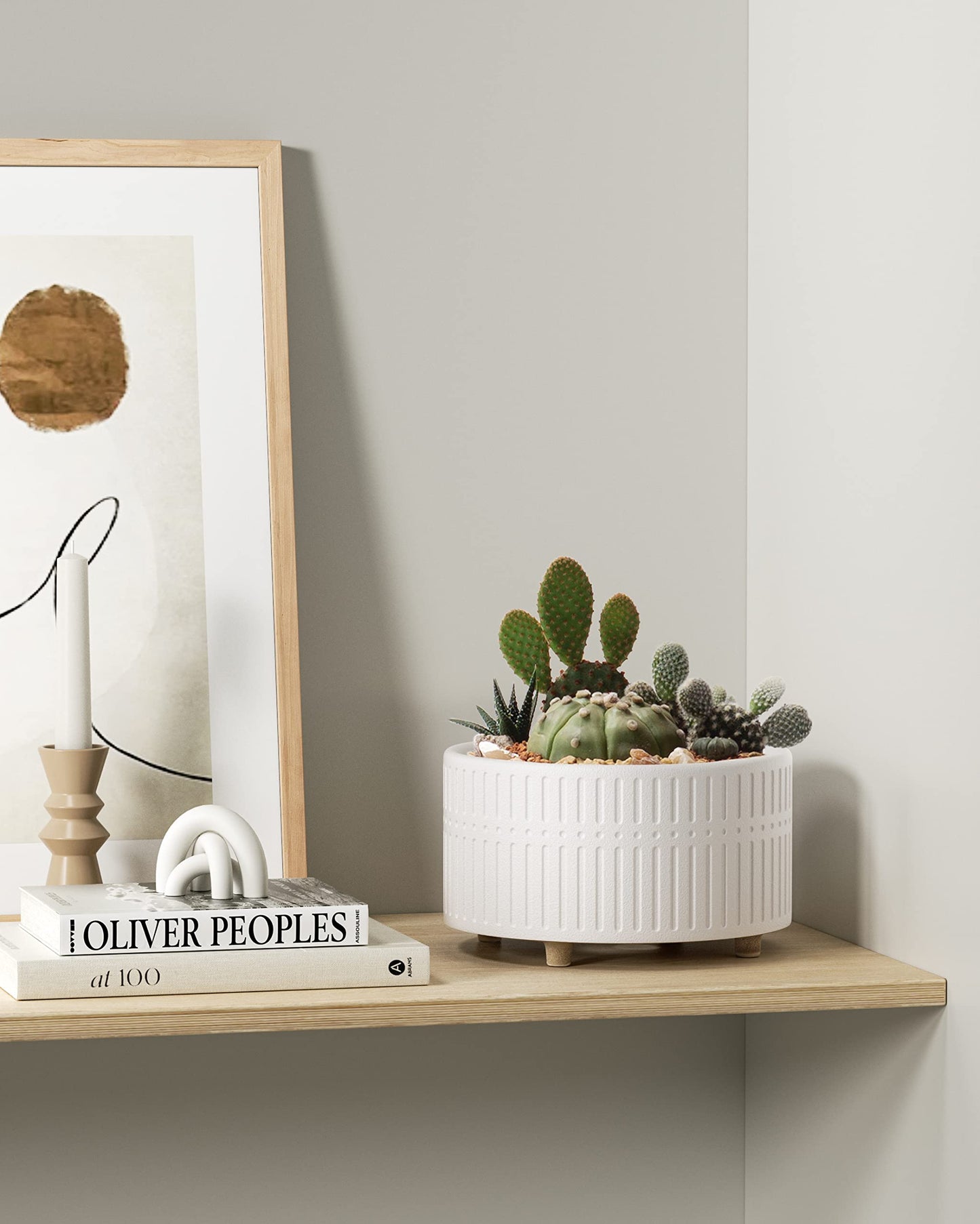 LE TAUCI Succulent Pot, Set of 2, 6.5+8 Inch Ceramic Plant Pots, Shallow Planters for Indoor Plants, Plant Pots Indoor with Drainage Hole, Modern Round Pot Plante Interieur, Gifts for Mom, White