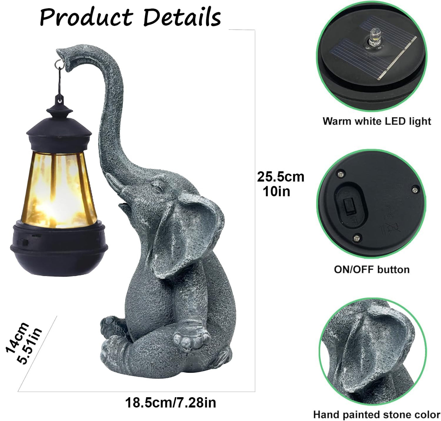 HY-MS Outdoor Solar Elephant Statues Lights, Elephant Statue Decorations for Yard, Patio, Lawn,Outside Garden, Lucky Elephant Gifts for Women, Men or Daughter