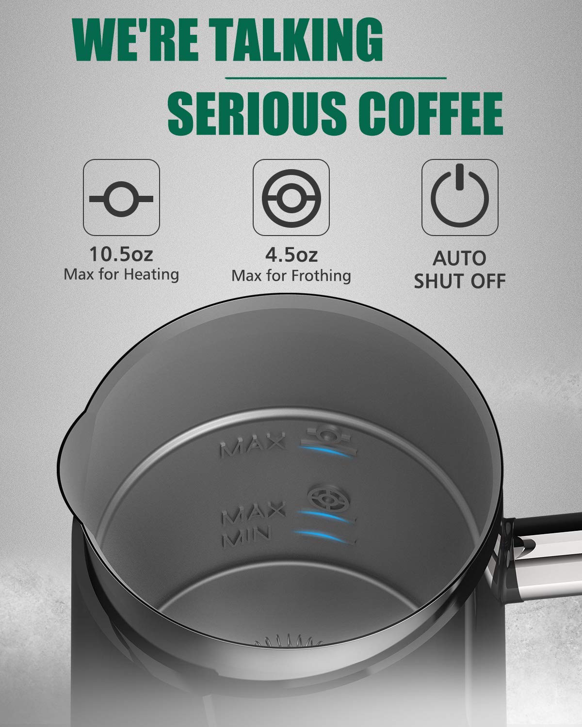 Huogary Electric Milk Frother, 4 in 1 Stainless Steel Milk Steamer, Milk Frother and Steamer for Coffee Milk Warmer for Latte, Cappuccinos, Macchiato (Black 3 in 1)