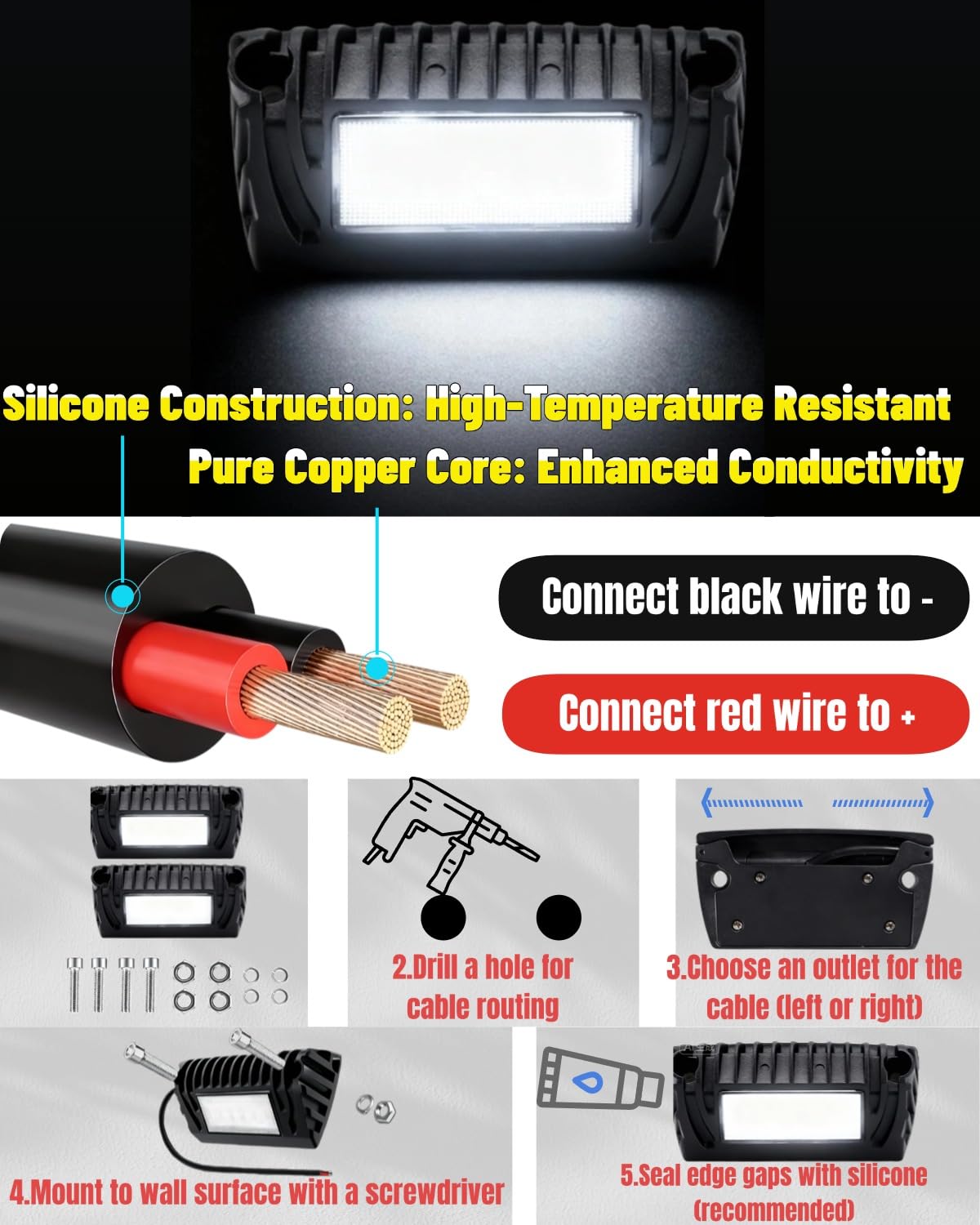 LED RV Exterior Lights,2 PCS 5 Inch 1600LM Porch & Flood Beam Lights, DC12~36V IP67 Waterproof Aluminum Fixtures for Car Outdoor, Trailers, Motorhomes