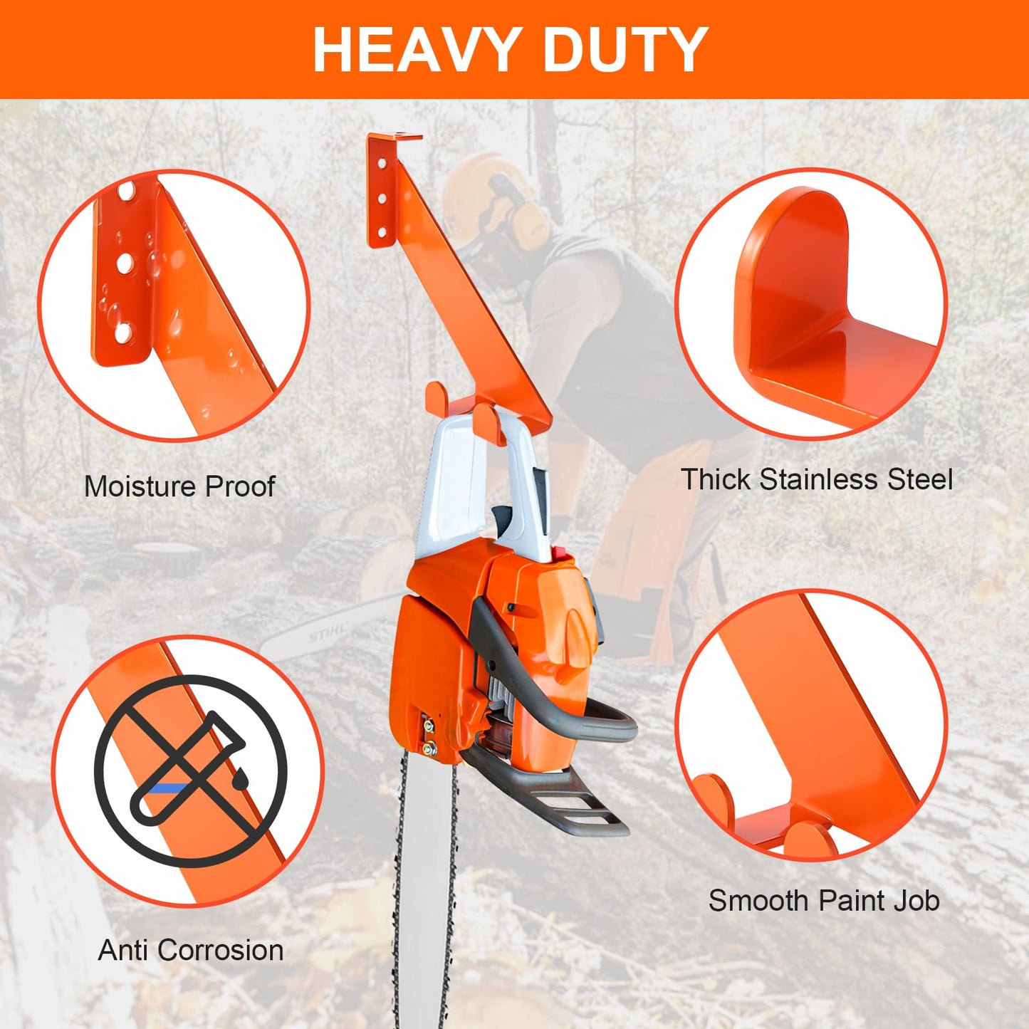 3-in-1 Chainsaw Holder 10in - Heavy Duty Chainsaw Wall Mount, 10 Gauge Steel Chain Saw Hanger for Garage Organization, Hefty Rack Storage Organizer for Chainsaw Accessories and Tools, 180 Lbs Capacity