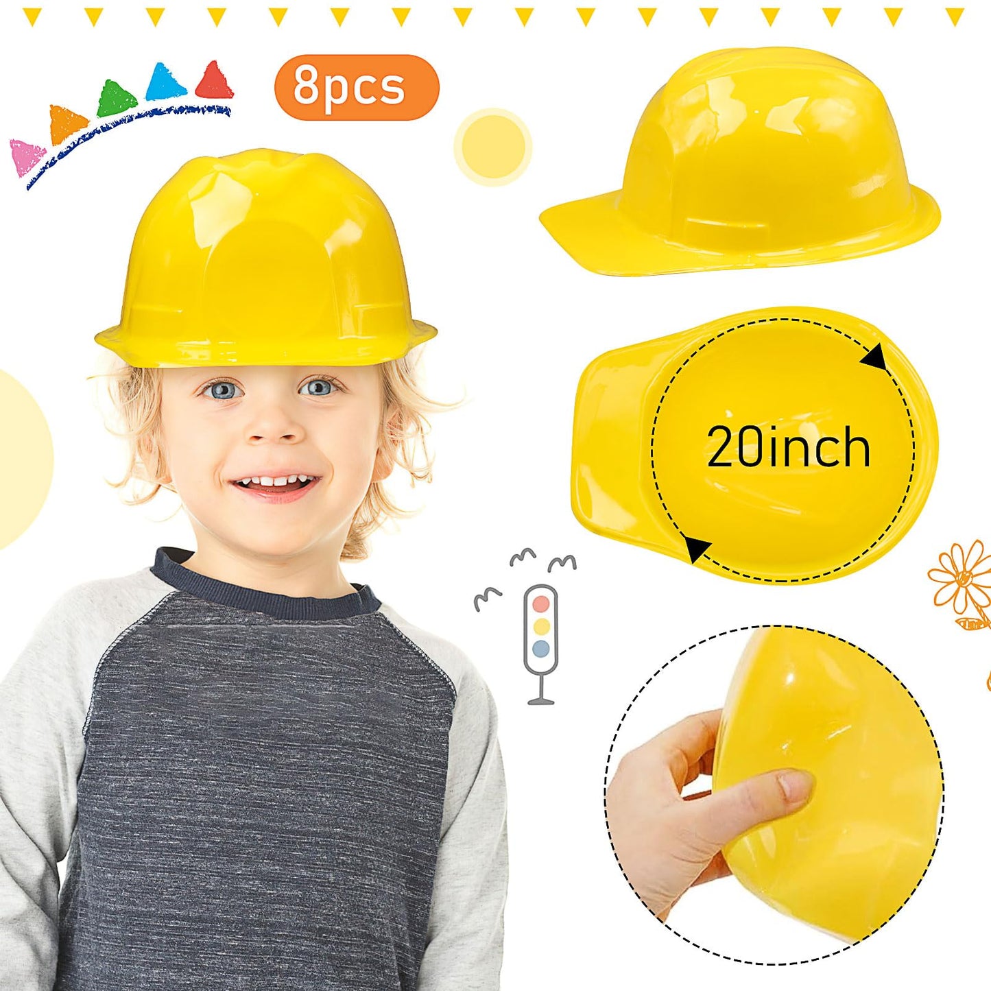 24 Pcs Party Supplies Set, 8 Construction Vests | 8 Construction Hats | 8 Tote Bags for Kids Dress up Birthday Party (SIGNS)