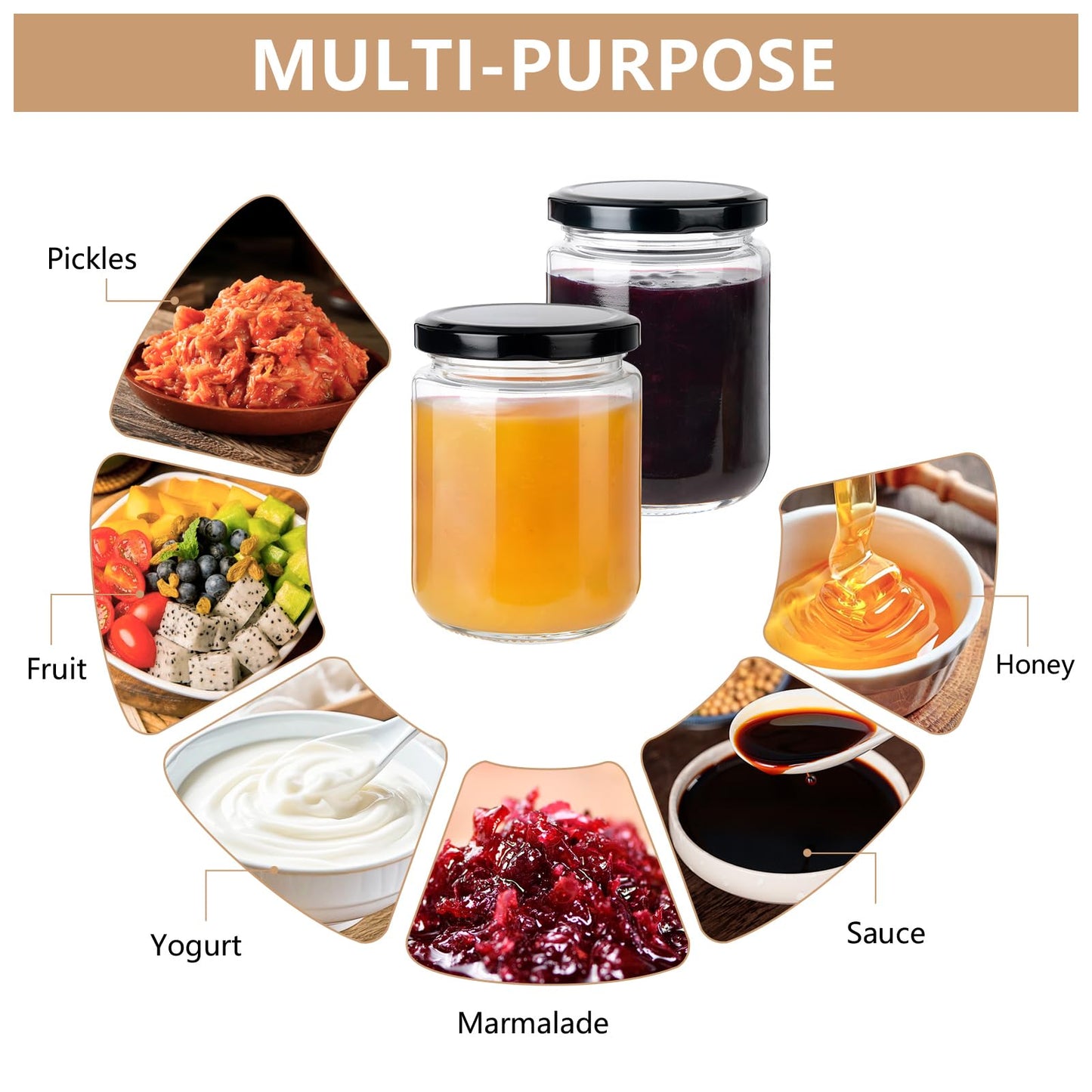 BPFY 24Pack 8oz Glass Jars with Lids, Clear Pot Masson 240ml, Small Jam Jars with Leak Proof Lids for Jelly, Honey, Pickles, Spice