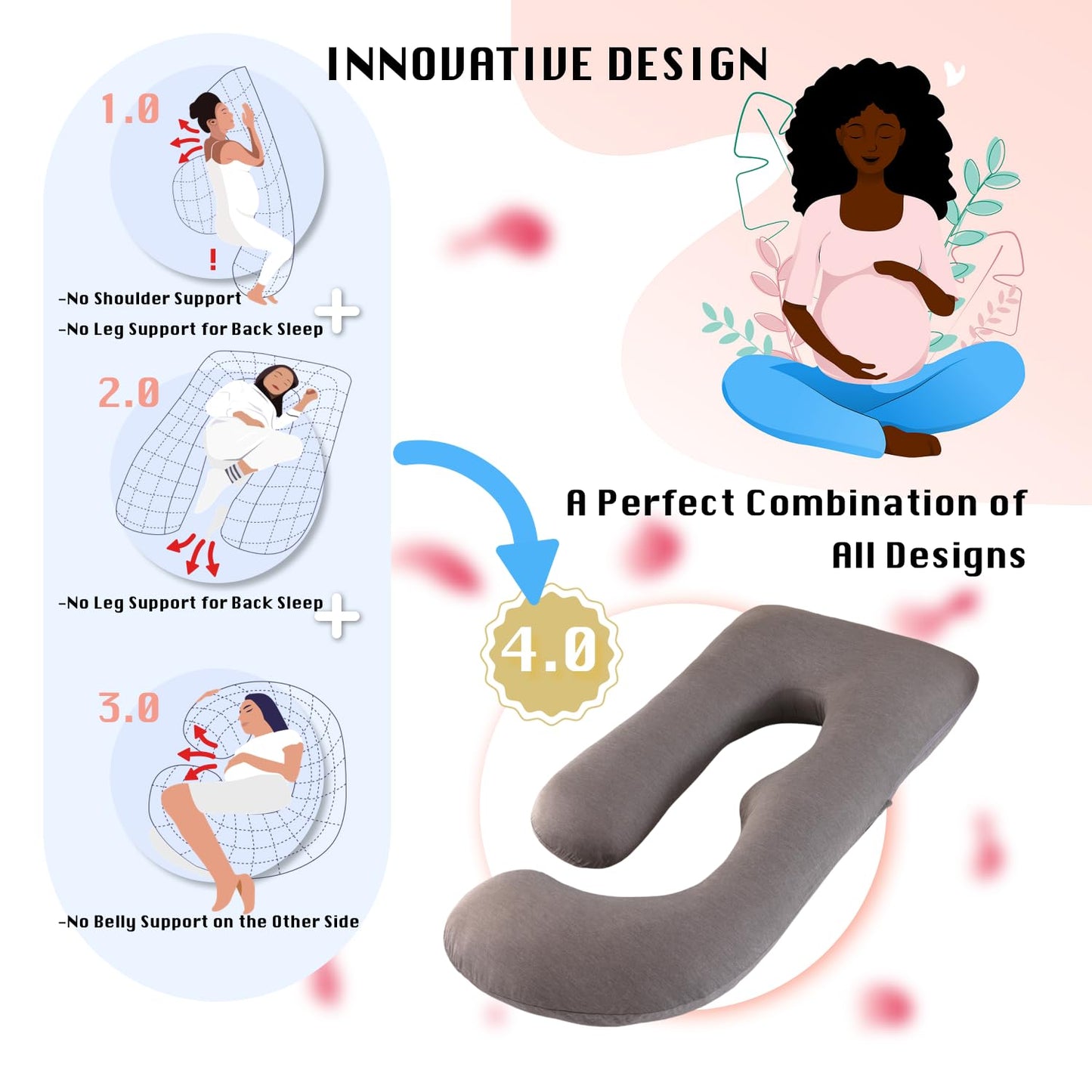 Pregnancy Pillow, Full Body Maternity Pillow 57 inch, with Removable Washable Cover - Sleep Support for Legs, Back, Neck, Shoulder, HIPS, Belly for Pregnent Women (Cooling Cover)
