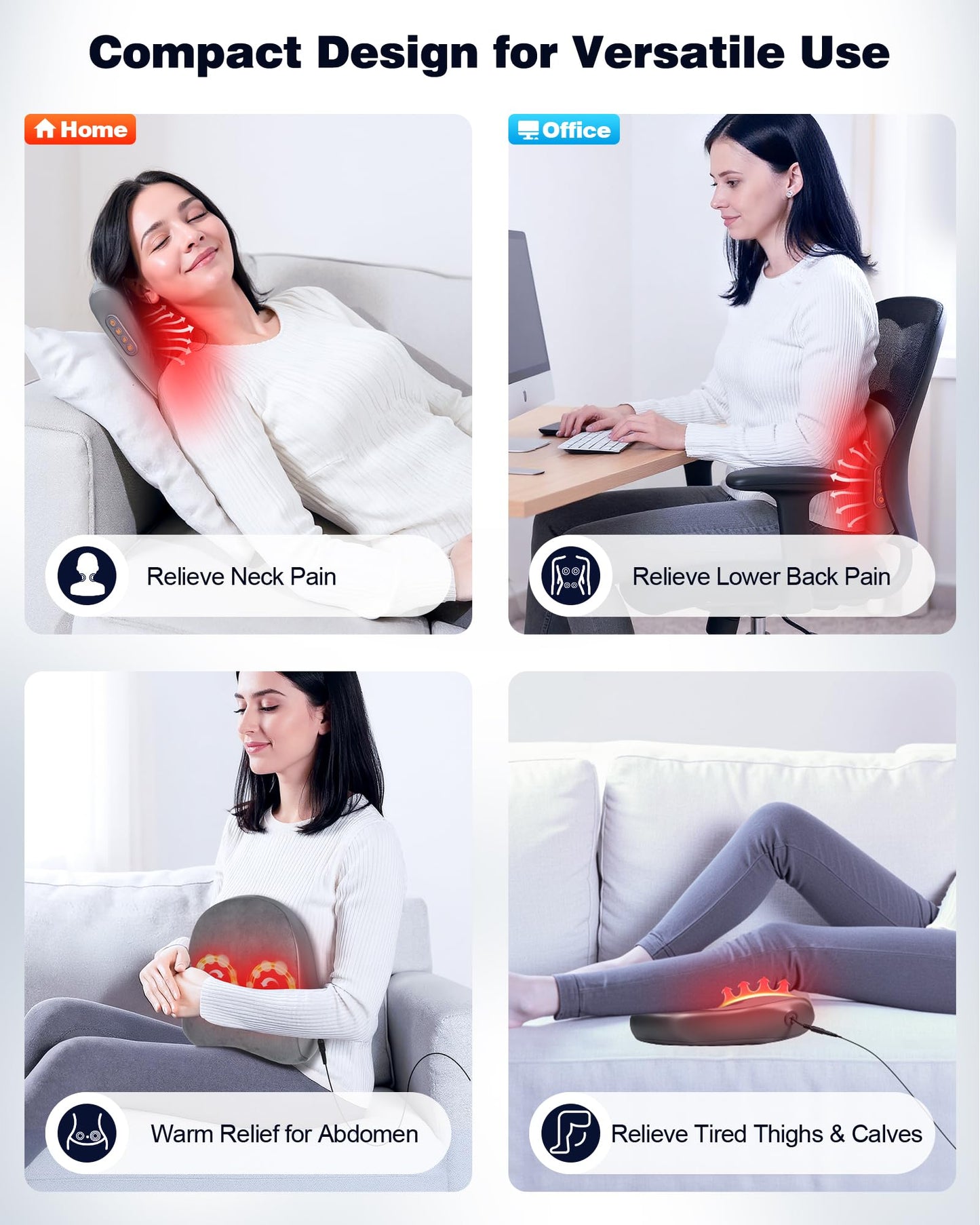 JZBRAIN Shiatsu Back and Neck Massager with Heat – Deep Tissue Massage Pillow for Pain Relief – Corded Design for Full Body Use – Gift for Loved Ones
