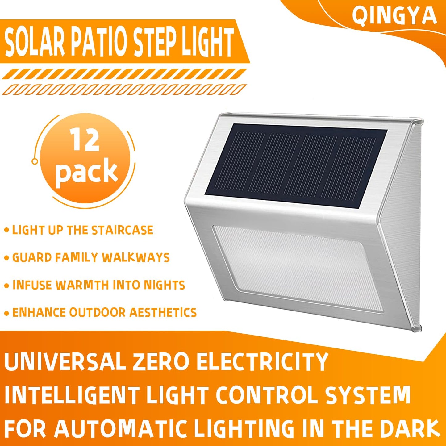 12 Pack Solar Step Lights for Outside, Solar Stair Lights Waterproof IP 65, Led Outdoor Deck Lights,Solar Lights for Garden Stair Patio Deck Yard Front Step Front Porch,Warm White