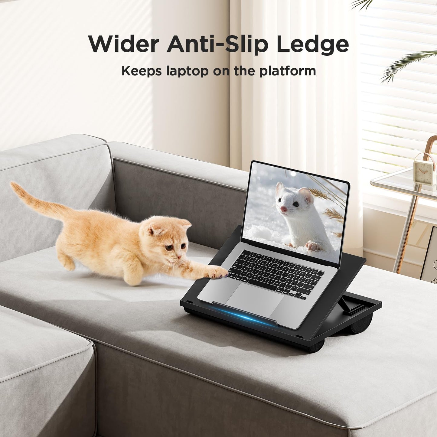 Adjustable Lap Desk - HUANUO 8 Adjustable Angles & Dual Cushions Laptop Stand Fits Up to 15.6In for Car, Work Table, Lap Writing Board & Drawing Desk on Sofa or Bed (Black)
