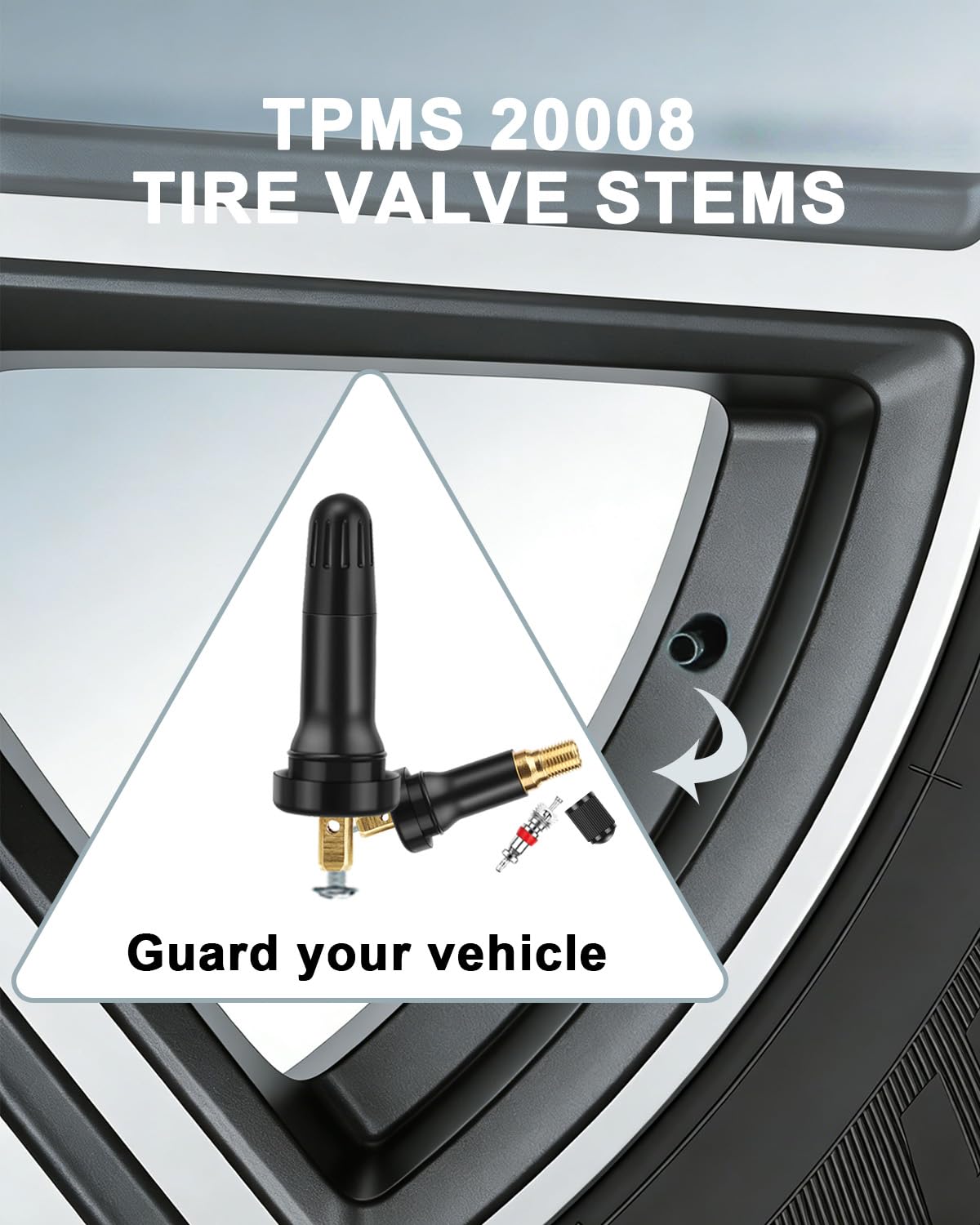 Riseuvo 50 Pcs TPMS 20008 Rubber Valve Stems - Snap-in Replacement for TPMS Sensors, Fits 0.453" Rim Hole for Cars, Trucks, SUVs