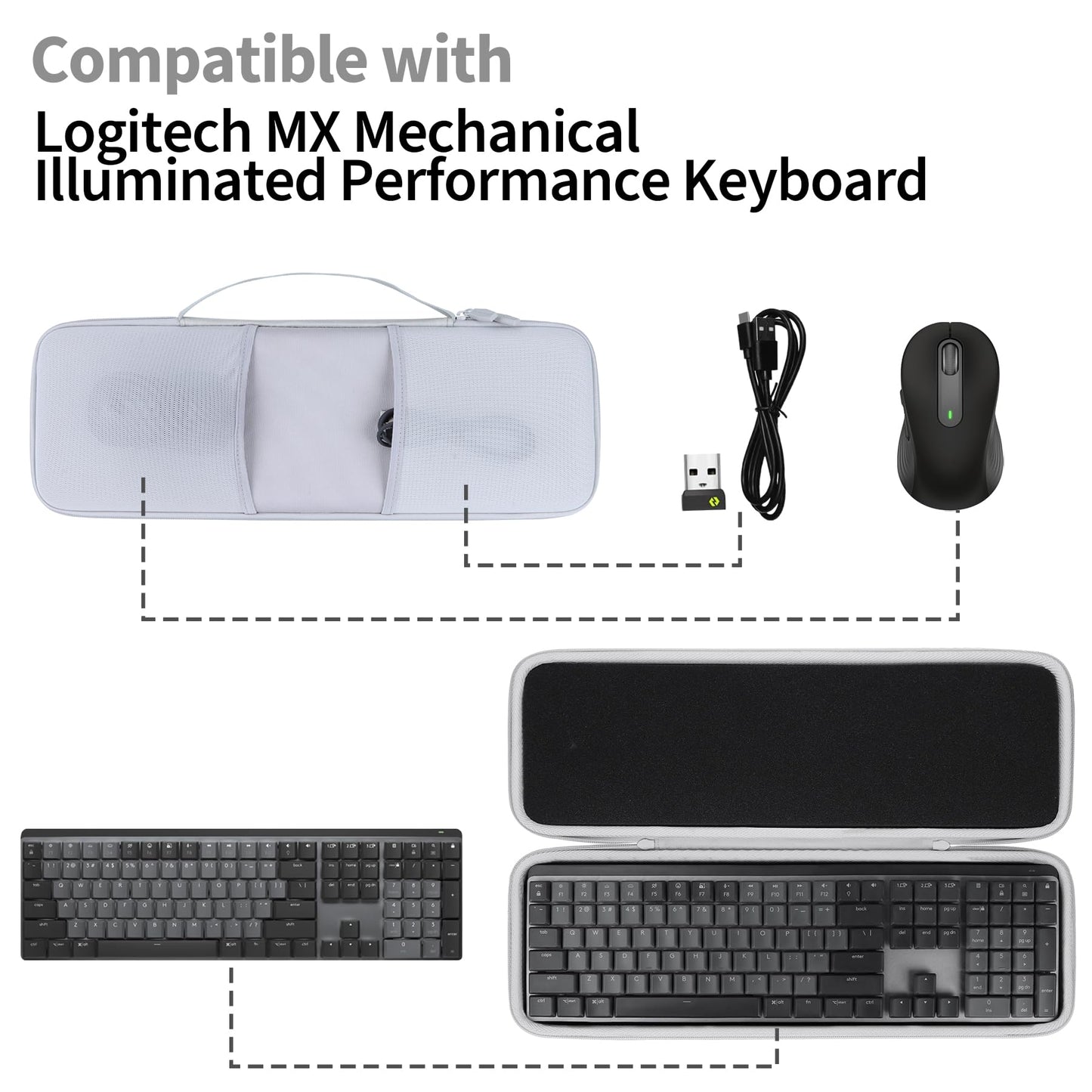 Peyyargo Case Compatible with Logitech MX Mechanical Illuminated Performance Keyboard (Pale Grey)