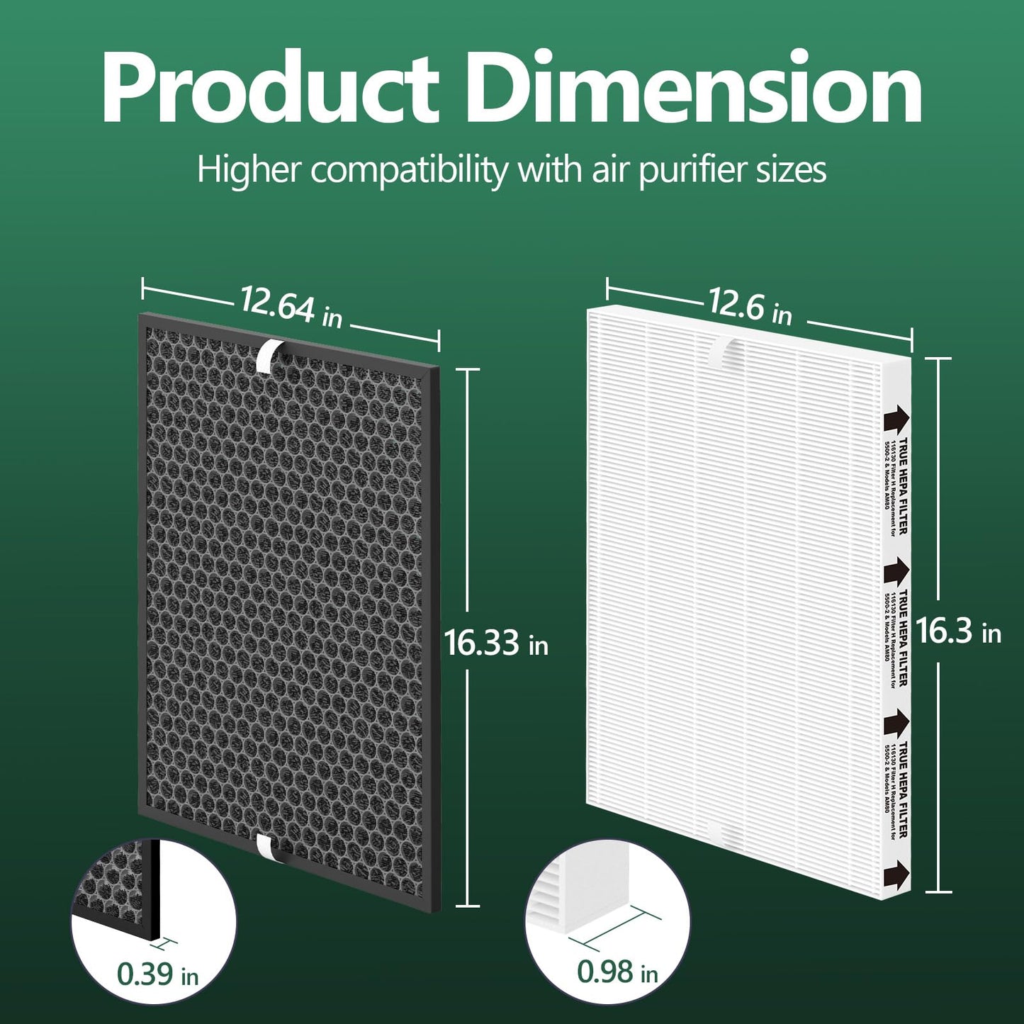 SAKEGDY 3 Sets 116130 Replacement Filter H Compatible with Winix 5500-2 Air Purifier and Model AM80, Includes 3 True HEPA Filters + 3 Activated Carbon Filters, Compare to Part# 116130
