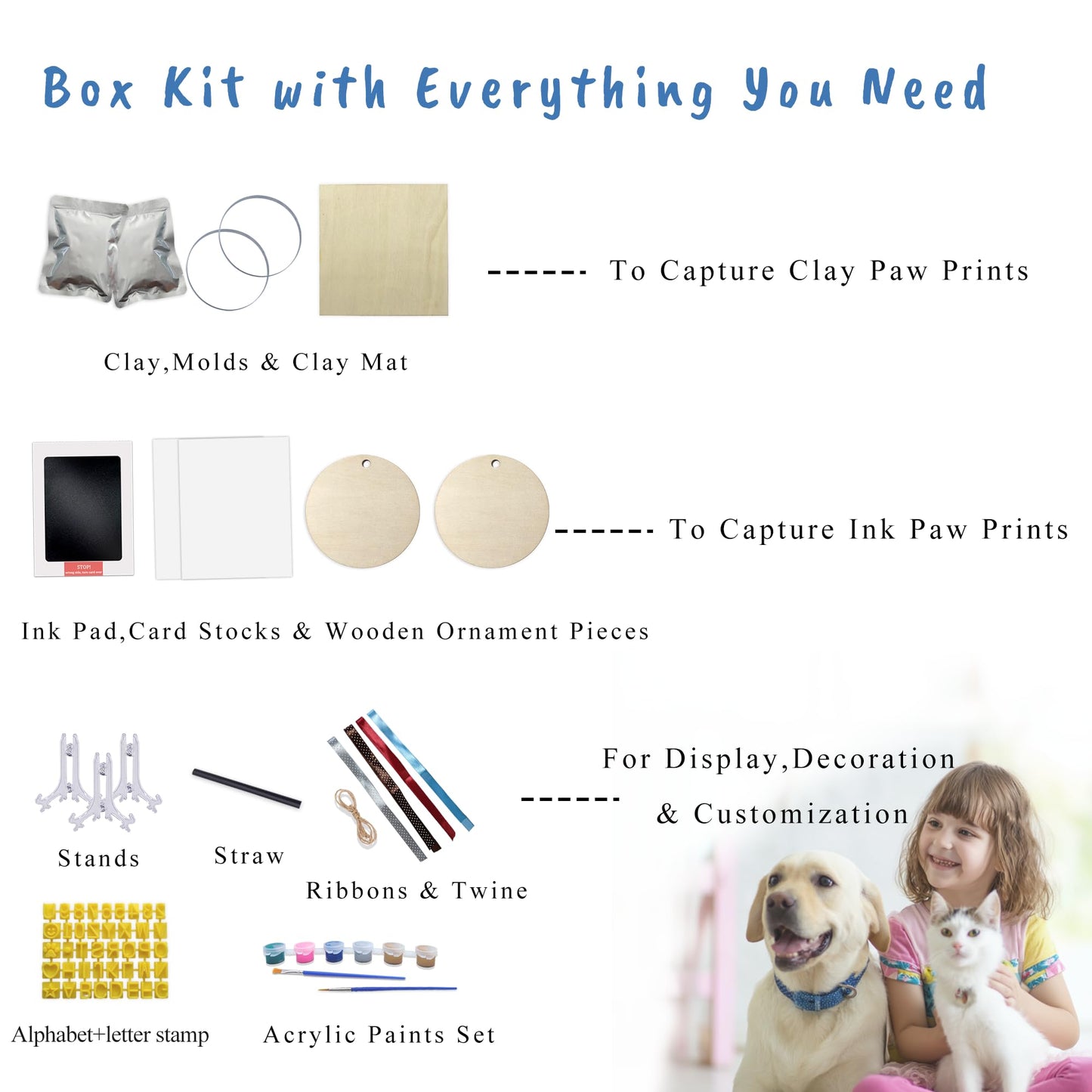 Skittypurr Clay & Ink Paw Print Kit,Make 3 Pawprint Ornaments(2 Clay&1 Ink),Dog Cat Paw/Nose Print Keepsake,Clean Touch Ink Pad & Soft Clay, Inkless Pet Paw Print Impression Kit,Pet Christmas Ornament