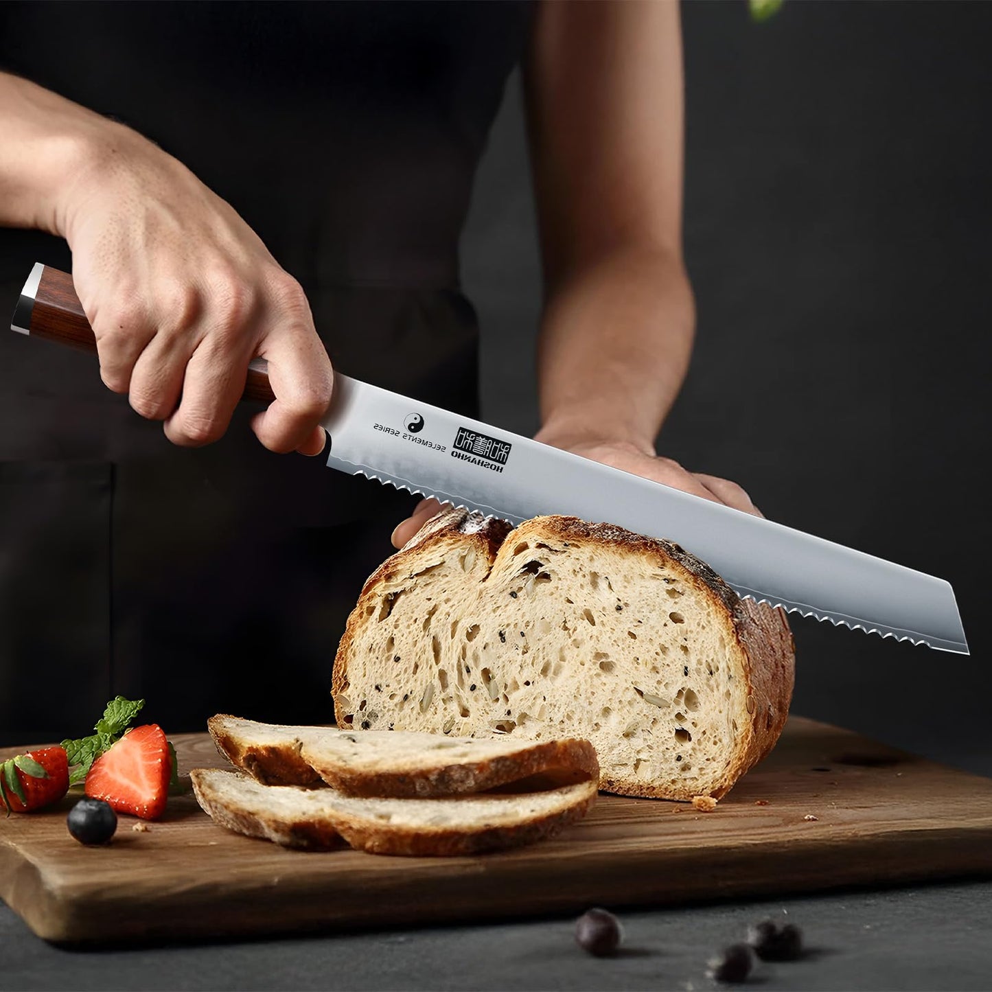 HOSHANHO Bread Knife 10 inch, Japanese High Carbon Stainless Steel Serrated Knife, Professional Bread Kitchen Knives for Homemade Sourdough Bread Cutting