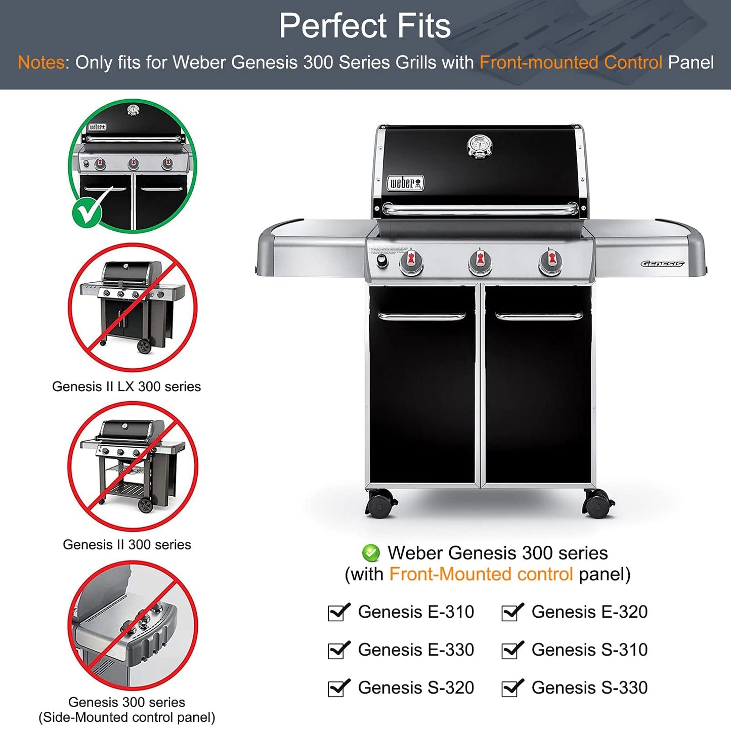 Criditpid Flavorizer Bars & Heat Deflector Kit for Weber Genesis 300 Series E310 E320 E330 EP310 EP320 EP330 with Front Control Knob, Stainless Steel Weber Genesis 300 BBQ Replacement Parts
