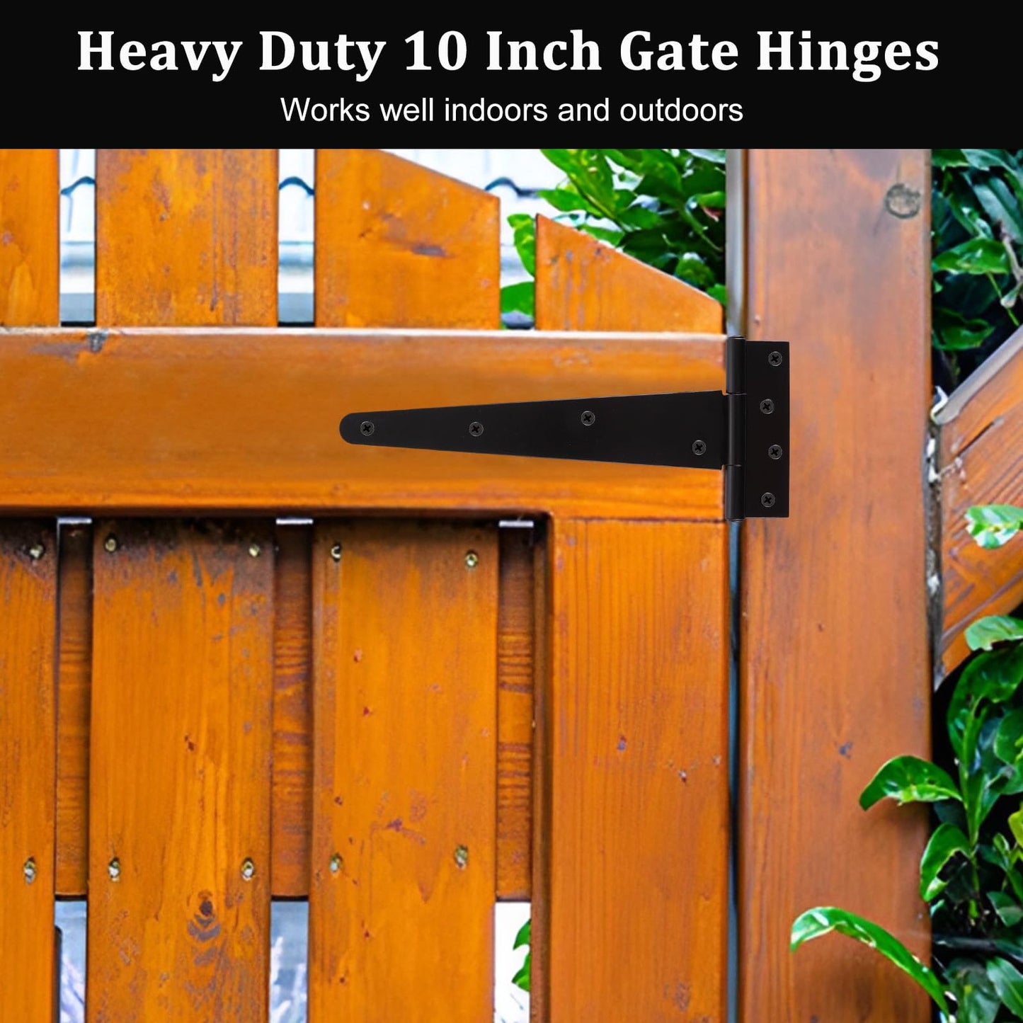 Acrux7 6 PCS Heavy Duty Gate Hinge 10 Inch T Strap Hinges, Metal Shed Barn Door Hinges with Screws, Black Strap Gate Hinge Outrdoor for Barn Doors, Shed Door, Wooden Fence