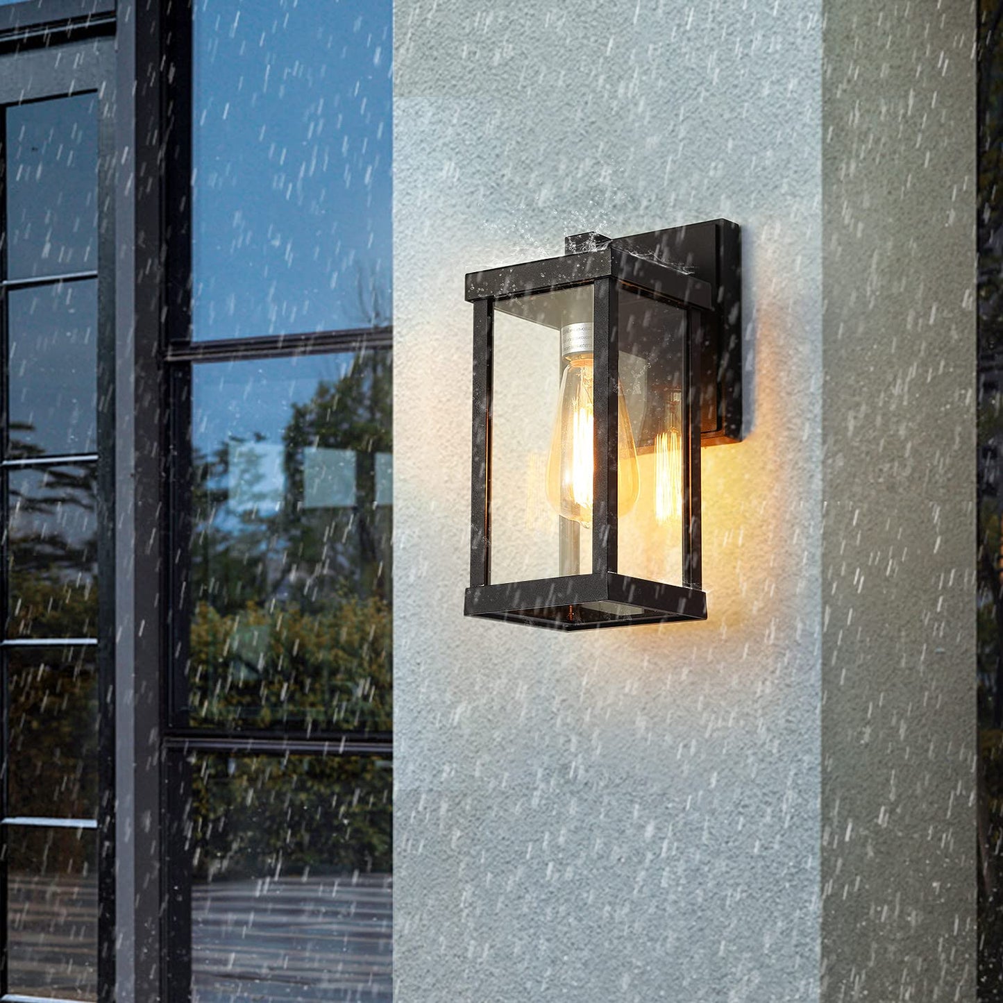 RETRELMP Outdoor Wall Light, Black Exterior Wall Lantern Fixture with Clear Glass Shade, Waterproof Modern Metal Porch Wall Sconce for Patio Garage E26 Socket (2 Pack)