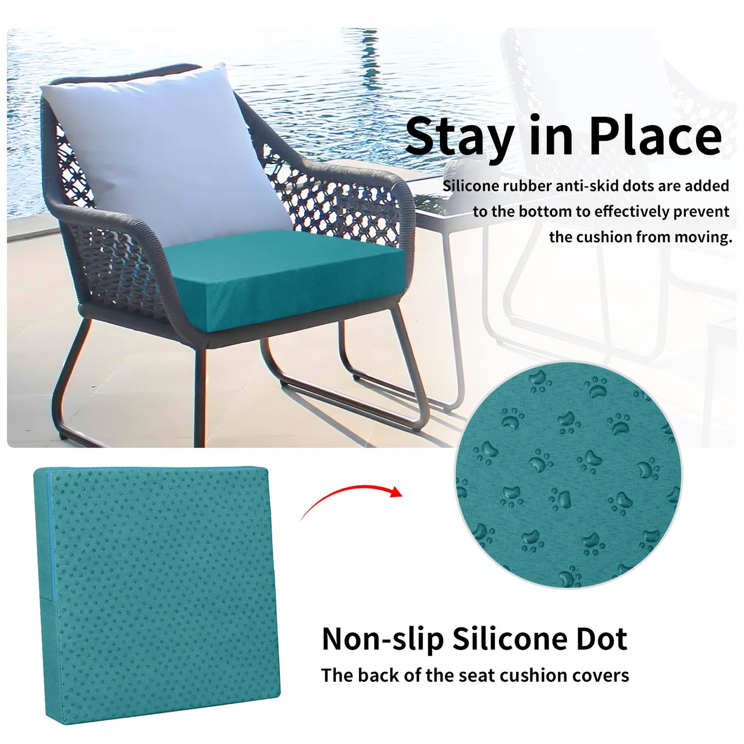Easy-Going Patio Furniture Non-Slip Cushion Covers Outdoor Seat Cushion Waterproof Covers with Zipper 22x20x4 in 4 Pieces, Teal