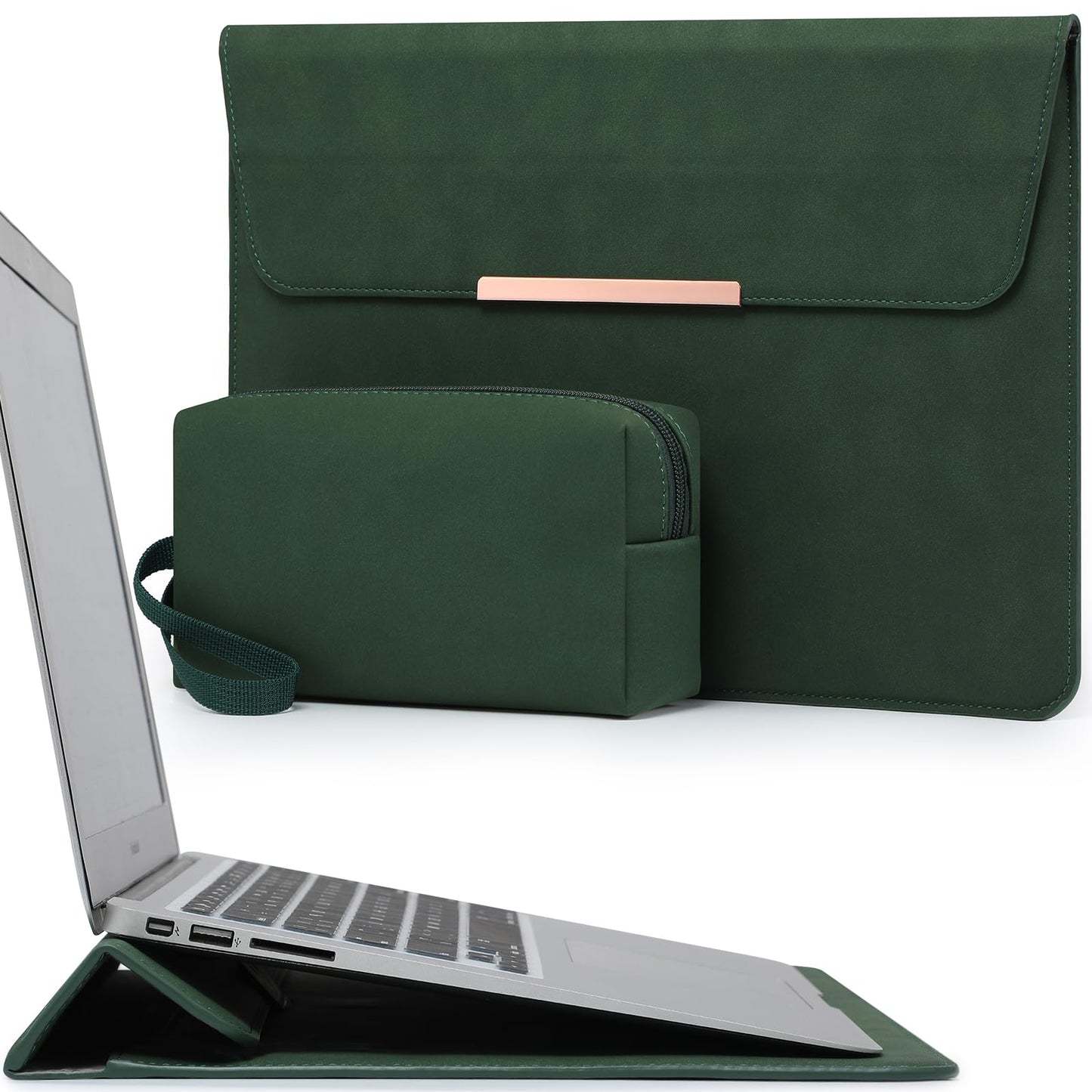 HYZUO 15 Inch Laptop Sleeve Bag Case with Stand Feature for MacBook Air 15 M5 A3448 M4 A3241 M3 A3114 M2 A2941 2026-2023, MacBook Pro 15, 15" Surface Laptop 7/6/5/4/3, Midnight Green(Smiley)