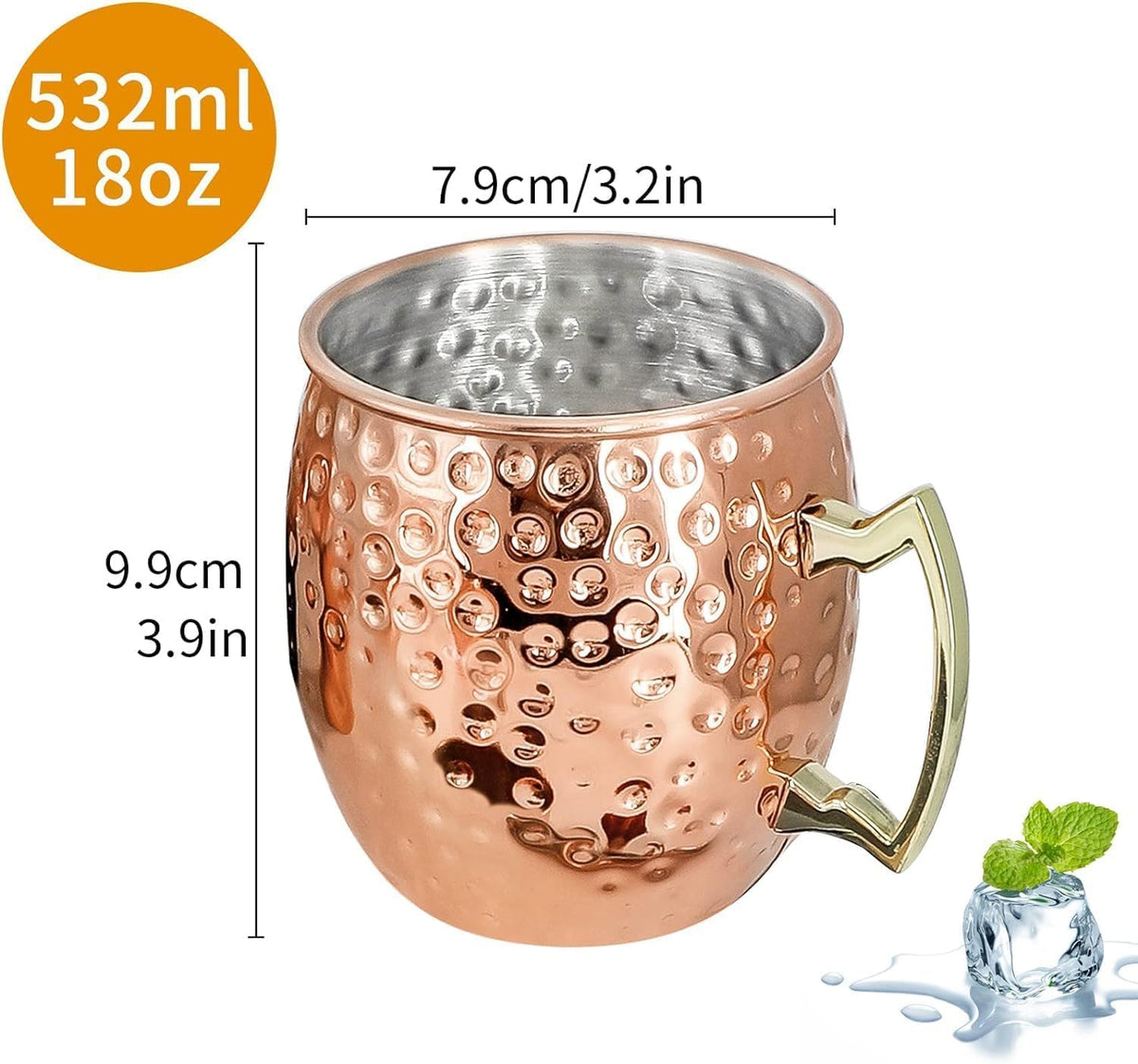 Moscow Mule Copper Mugs Set of 12 Plated Copper Mule Mugs 18oz Bulk Large Hammered Stainless Steel Cups with 1pcs 0.5oz Double Jigger 12pcs Stainless Steel Straws for Cold Chilled Drinks Cocktails