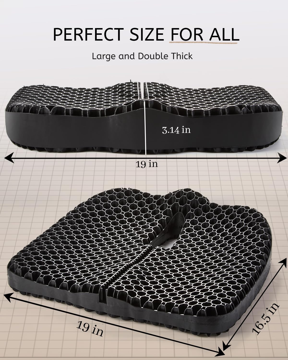Anzeng Gel Seat Cushion for Long Sitting, Gel Cushion for Pressure Relief, Soft & Breathable, Chair Cushion for Office Chair, Car, Wheelchair, Seat Cushion with Non-Slip Black Cover