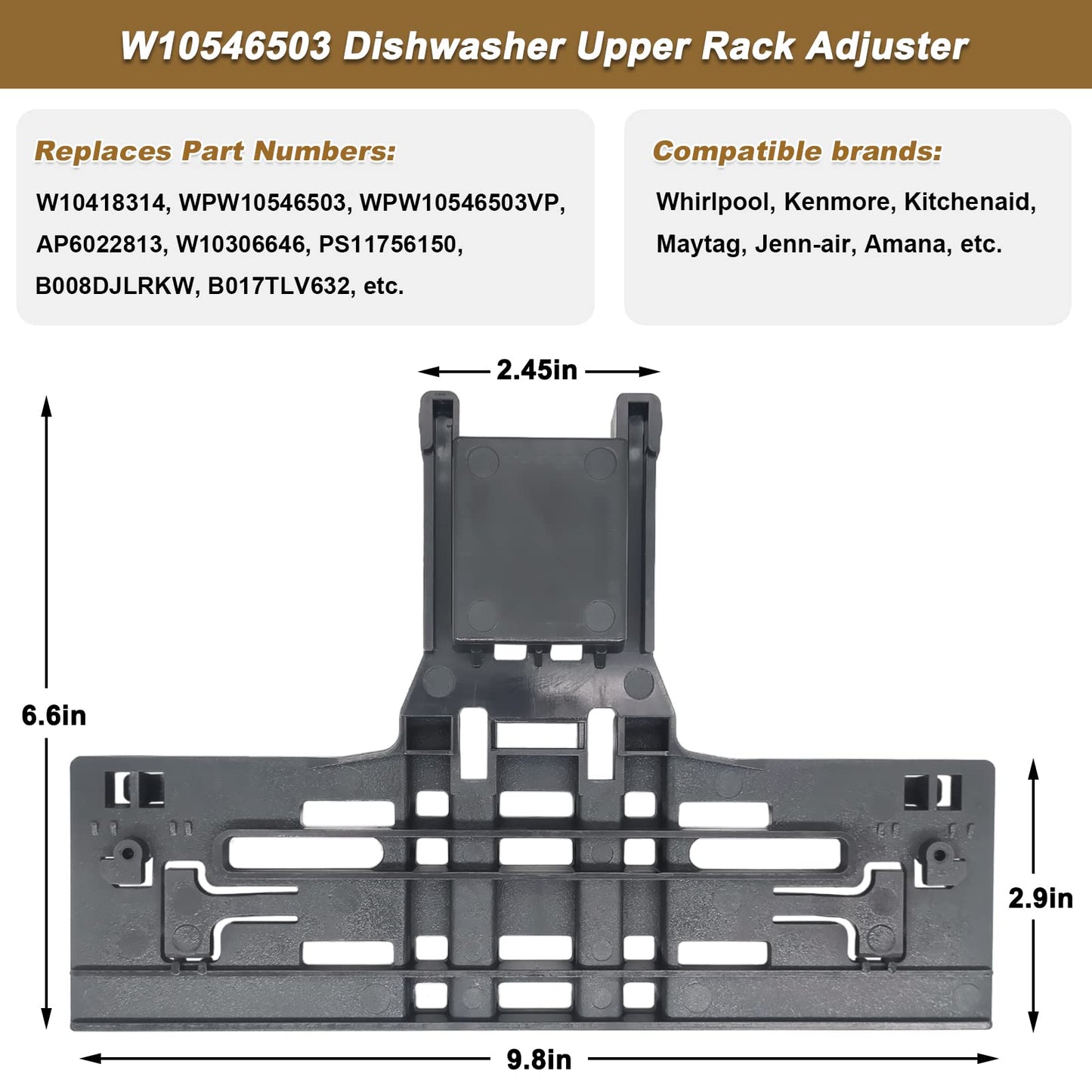 W10546503 Upgraded Dishwasher Upper Rack Adjuster Replacement for Kitchenaid Whirlpool Dishwasher Parts Replaces W10418314, W10306646, WPW10546503(2 pack)