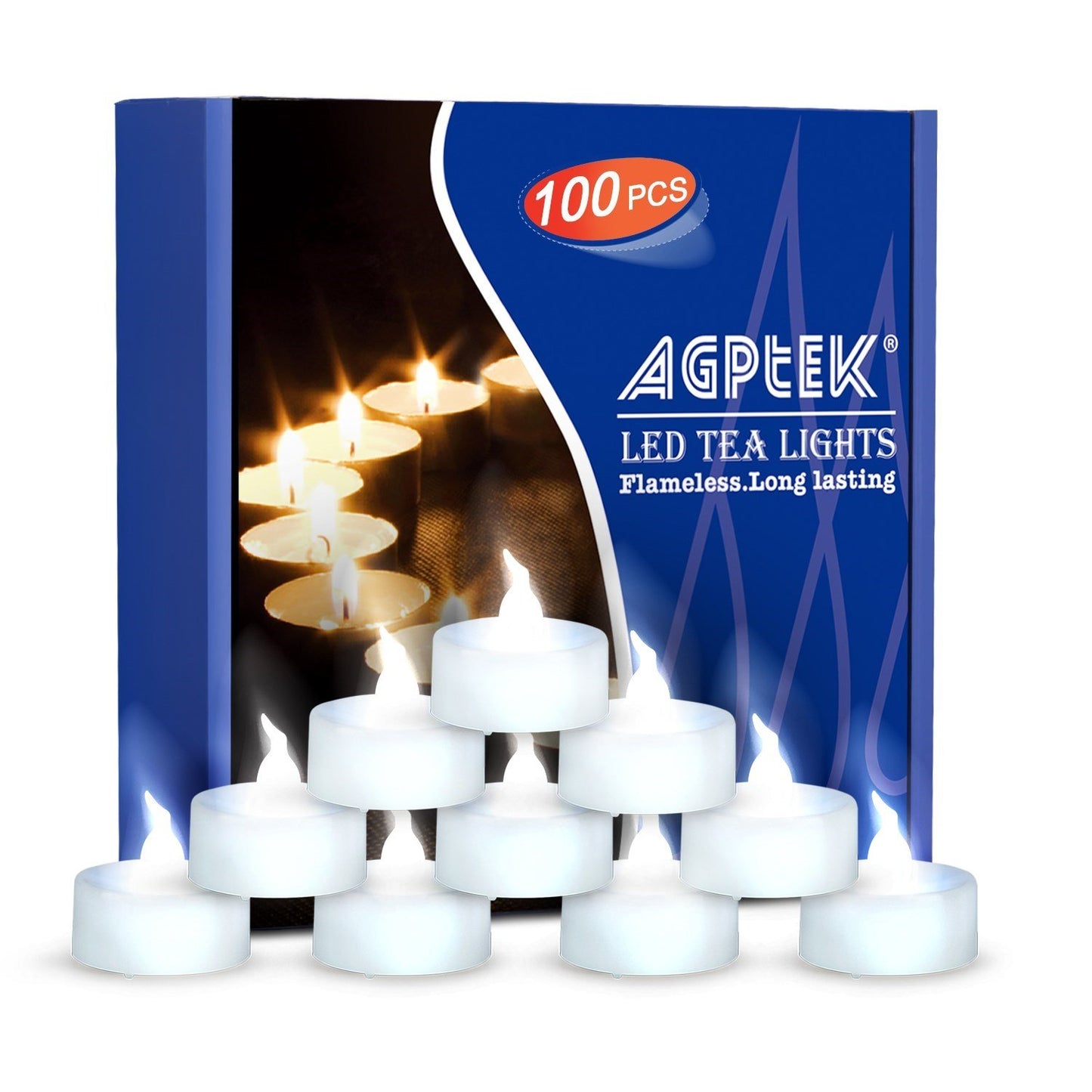 AGPtEK Tea Lights, 100 Pack Flickering Flameless LED Battery Operated Candles Long Lasting Tealight for Wedding Holiday Party Home Decoration(Cool White)