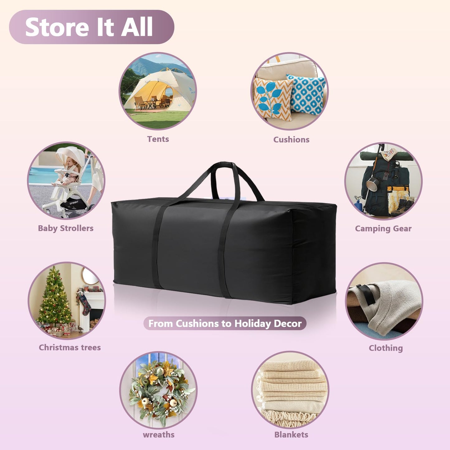 NCEDN Waterproof Patio Cushion Storage Bag - 68 x 21 x 29 Inch Heavy Duty Oxford Outdoor Cushion Storage Bag, Dustproof & UV Protection for Garden Use, with Upgraded Fabric & Reinforced Zipper