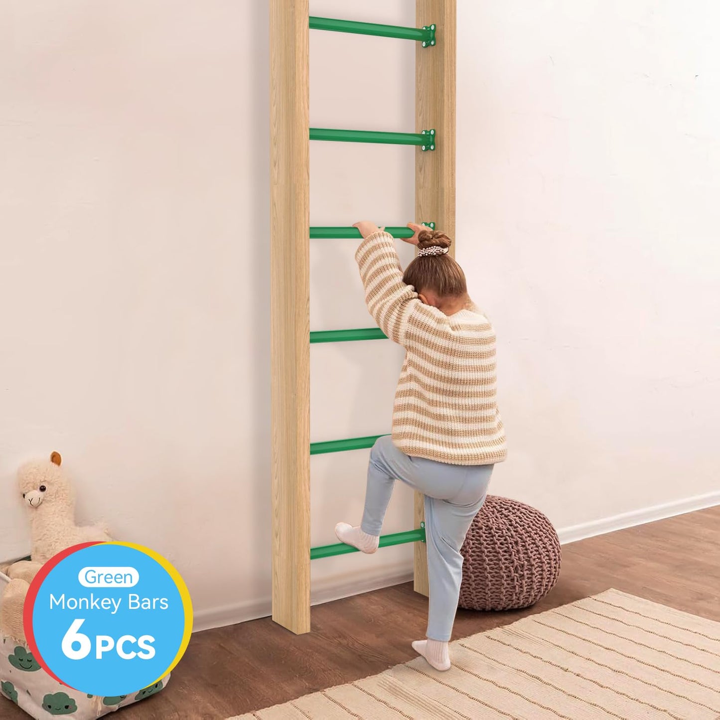 16.5 Inch Monkey Bars Kit Playground Ladder Rungs for Backyard Indoor Outdoor Kids Metal Monkey Bars Swing Set Playset Accessories (Green, 6 Pcs)