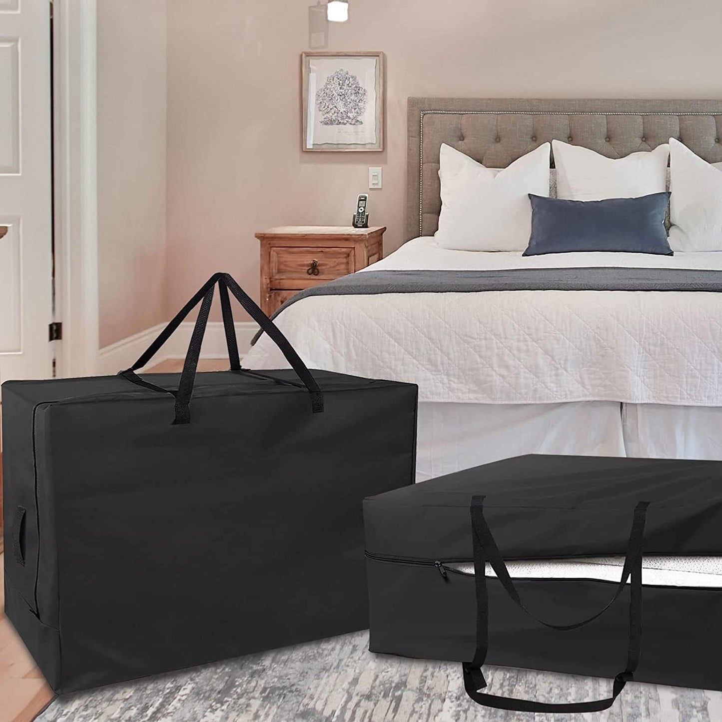 Joymo Folding Mattress Storage Bag for 6" Queen, Waterproof Foldable Mattress Cover for Memory Foam Guest Bed, Dustproof Heavy Duty Tri-Fold Floor Mattress Carrying Case (28"x61"x18")