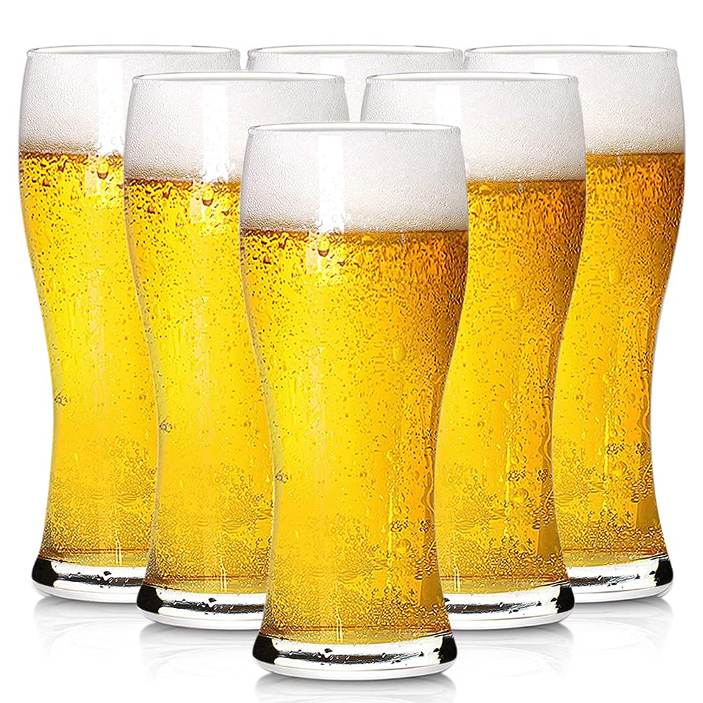 BPFY 16oz Pilsner Beer Glasses Set of 6 for Home, Pub, Food-Grade Clear Pint Glasses, Easy to Grasp Bar Glassware, Dishwasher Safe(480ml)