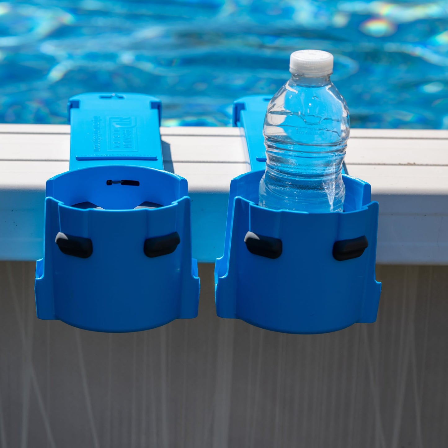2-Pack Cup Holders for Above Ground Pool | Adjustable Drink Holder for Square Top Pools Only | Blue | Must-Have Pool Accessories | Use for Boat, Deck, Balcony | Made in Canada