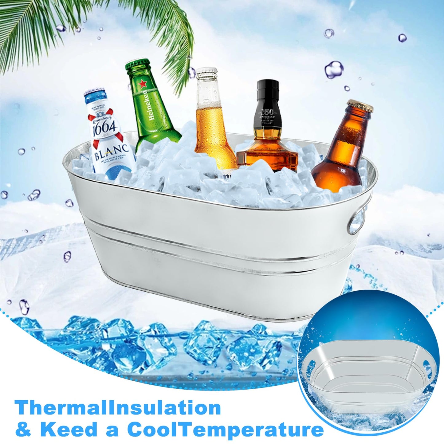 4Pcs 3 Gallon Galvanized Bucket Ice Bucket Large Metal Drink Buckets for Parties Beer Beverage Tub with Scoops for Champagne Cocktails Wine Cooling for Mimosa Bar Supplies