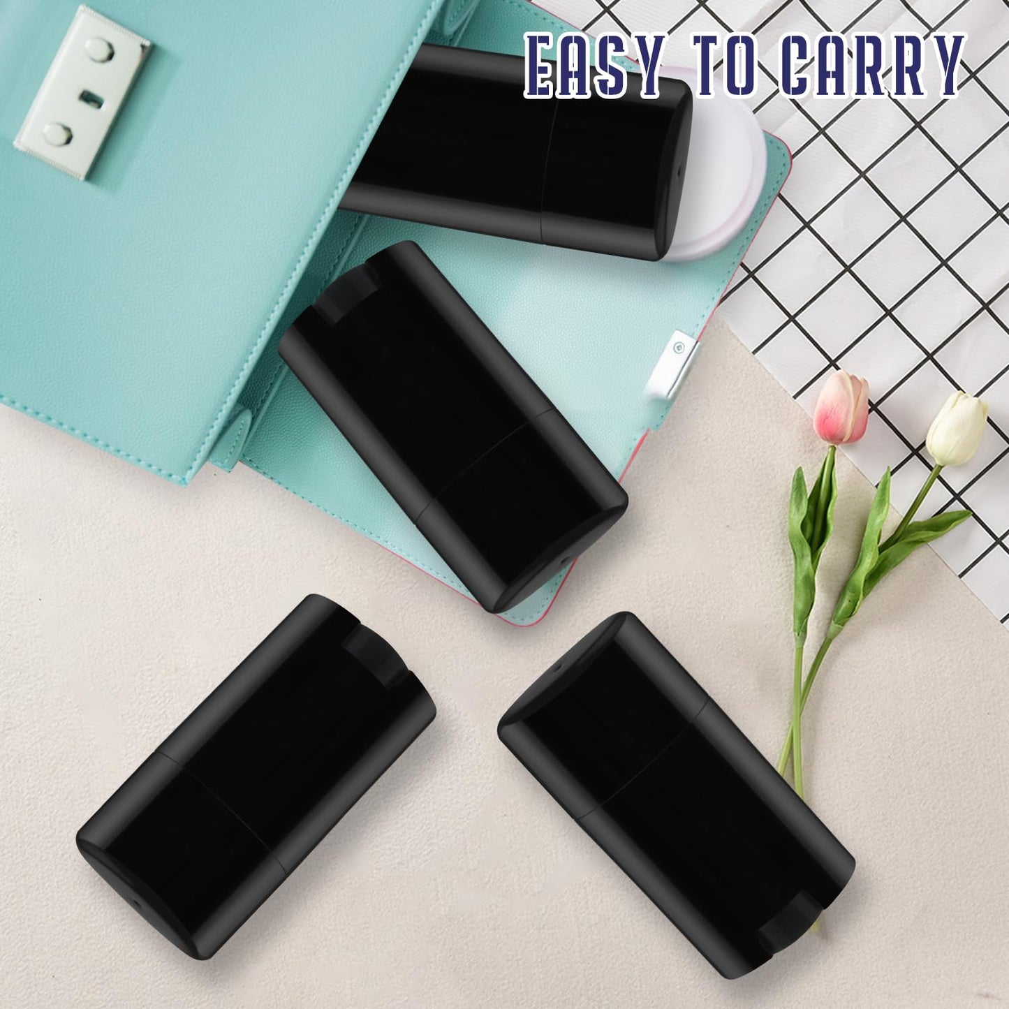 BOSMIOW 20-Pack 50G/1.7oz Black Oval Plastic Deodorant Containers,Refillable Twist-Up Tubes,Wide-Mouth Solid Perfume Holder for DIY Balm,Lotion Bar,Crayon