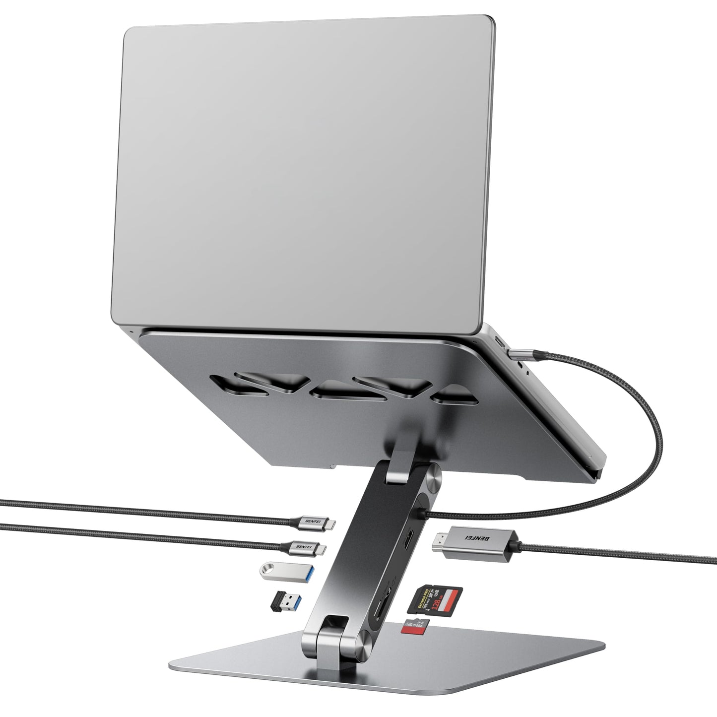 BENFEI Laptop Stand with USB C 7in1 Docking Station,HDMI 4K@60Hz,1*SD 1*Micro SD,100W Power Delivery,10Gbps 1*USB C 3.2 and 2*USB A 3.2 Compatible with MacBook Pro/Air, iPad Pro, XPS, Thinkpad