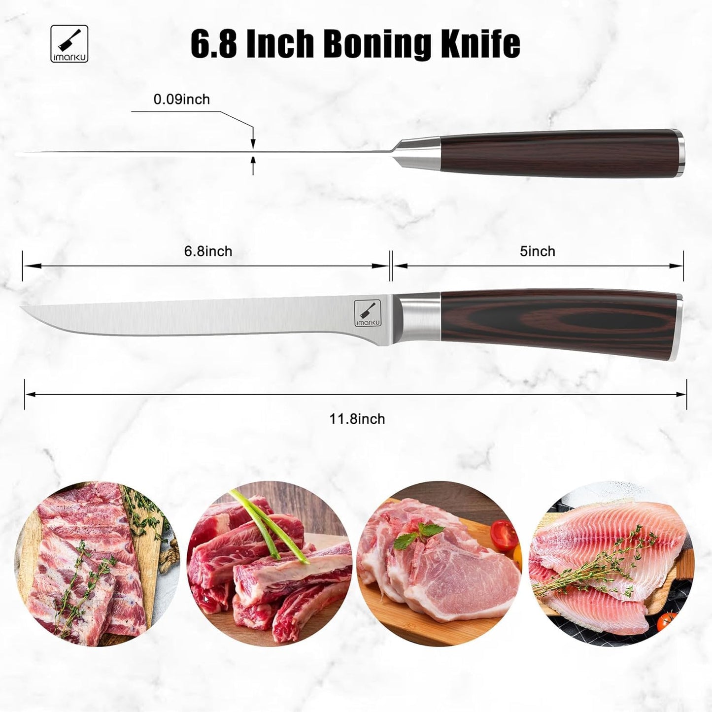 imarku Boning Knife, German High Carbon Stainless Steel Professional Grade Boning Fillet Knife, 6-Inch Deboning Knife, Pakkawood Handle for Meat and Poultry, Gifts for Men and Women