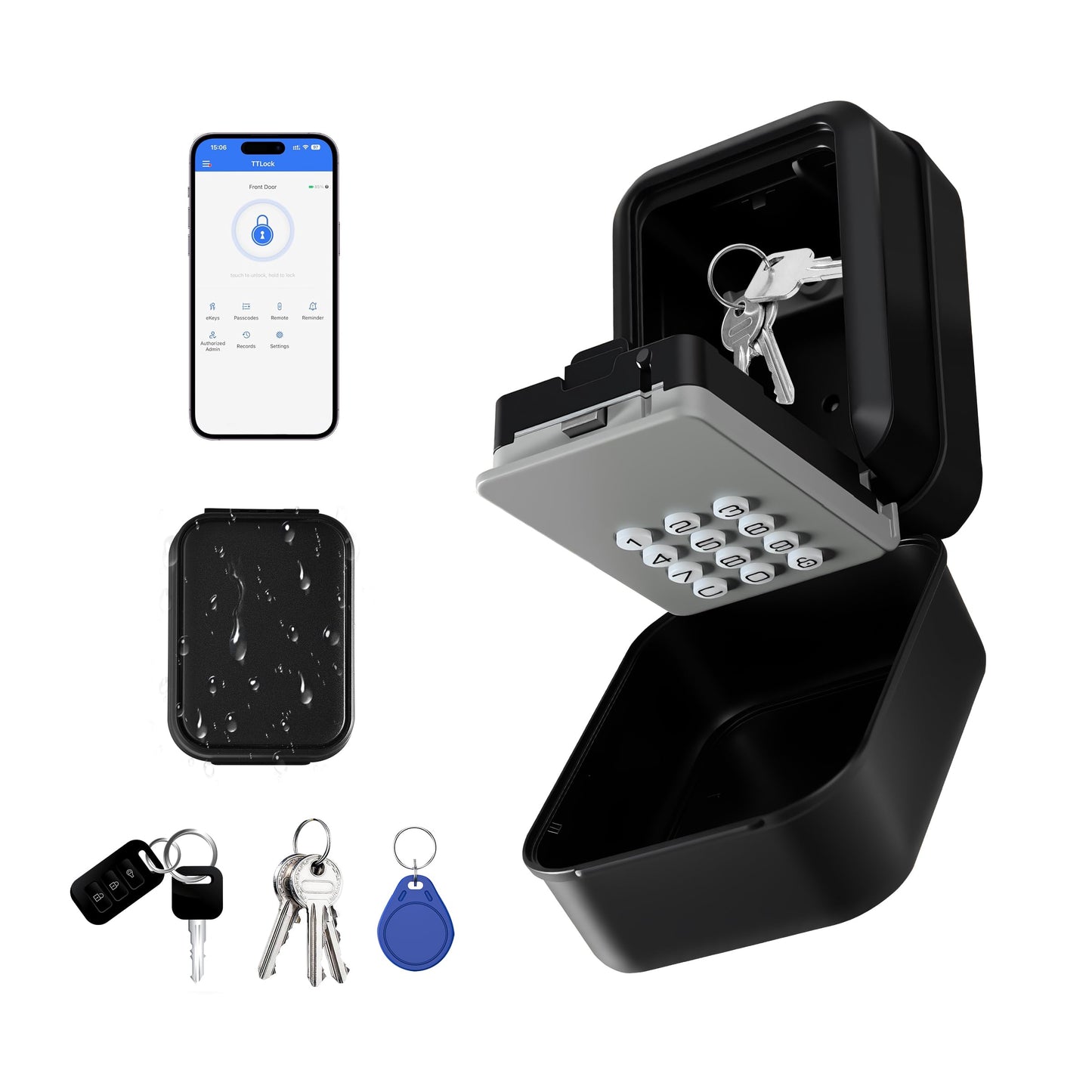 Smart Key Lock Box with Electronic Code, APP Control, PIN Code Access, Weatherproof Safe for House, Garage, Apartment